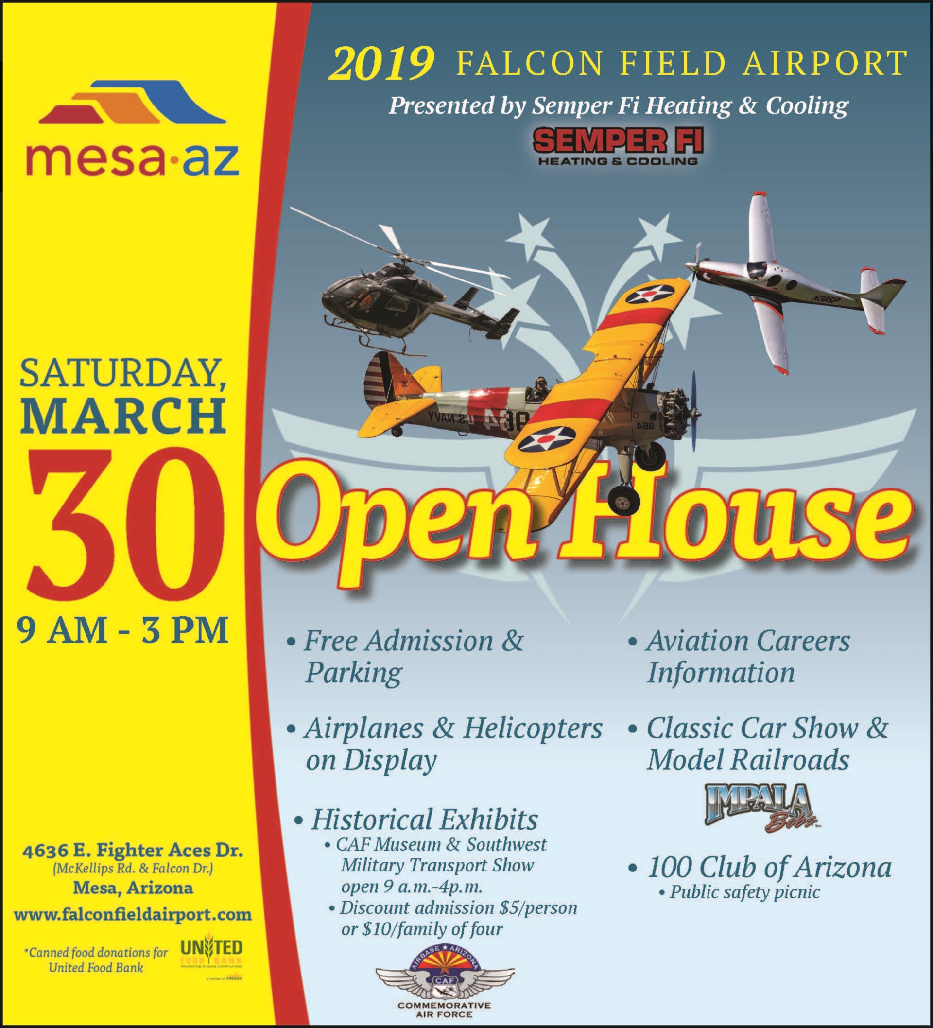 Come Join The 2019 Falcon Field Airport OPEN HOUSE On March 30! header image.