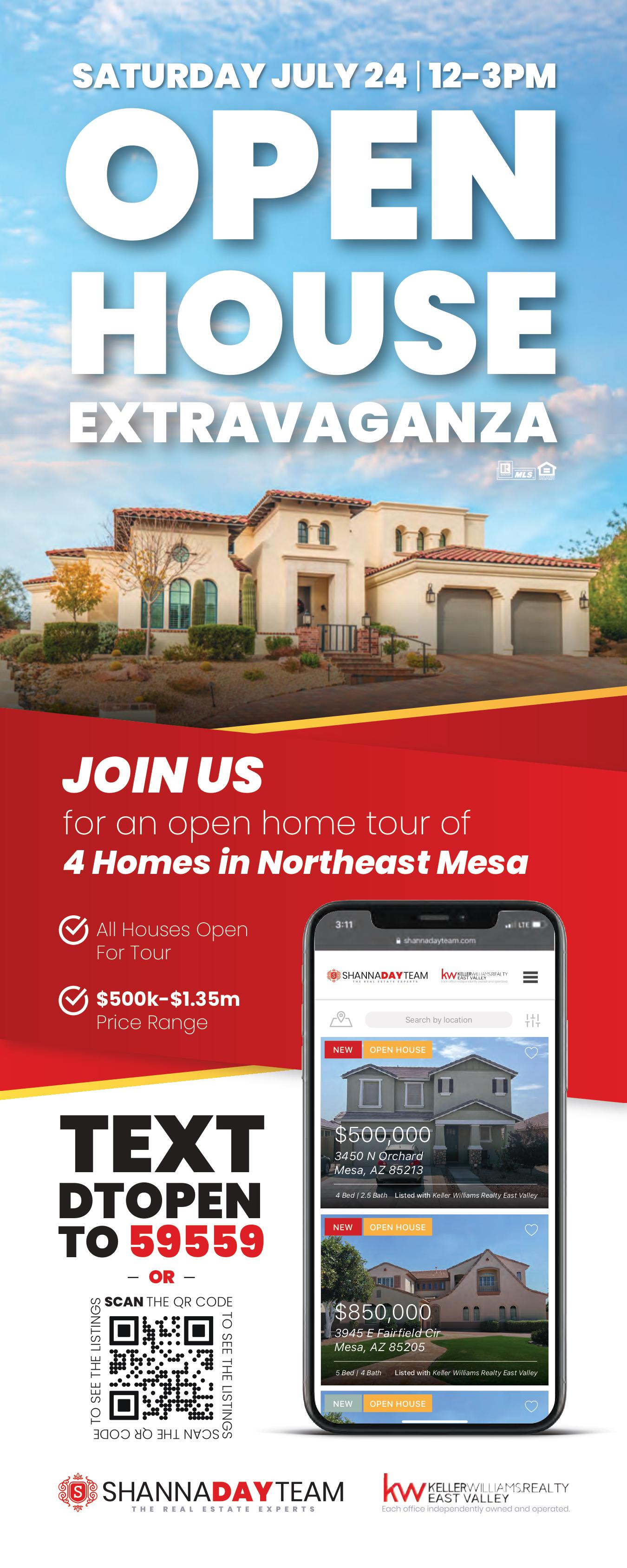 Don't Miss Our 4-Home Mesa, AZ OPEN HOUSE EXTRAVAGANZA! header image.