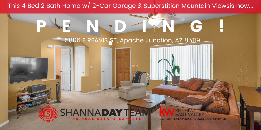 This 4 Bed 2 Bath Apache Junction, AZ Home w/ 2-Car Garage Is Now PENDING! header image.