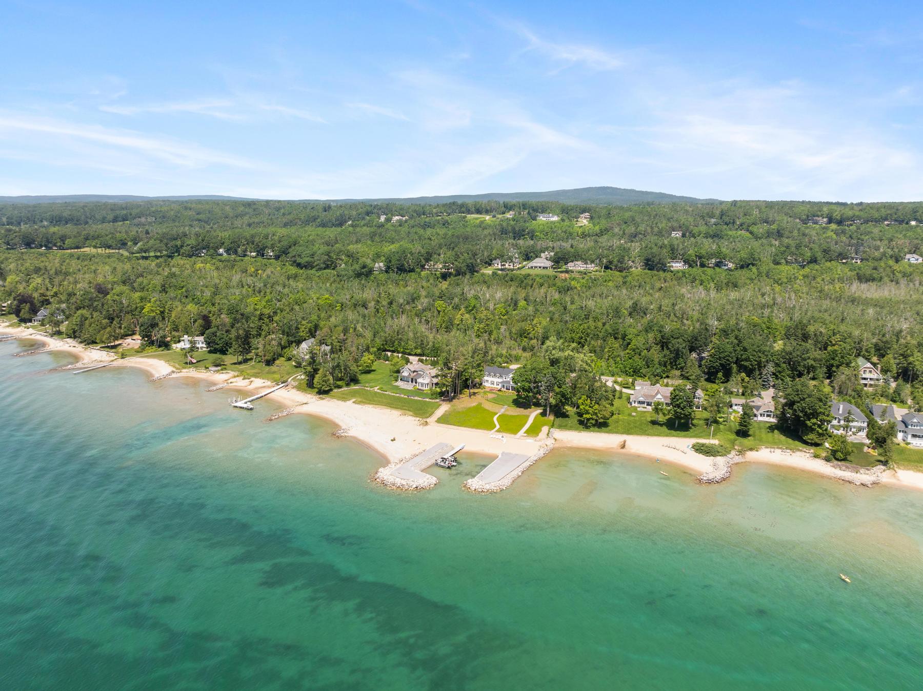 Aerial view of luxury neighborhoods near downtown Harbor Springs