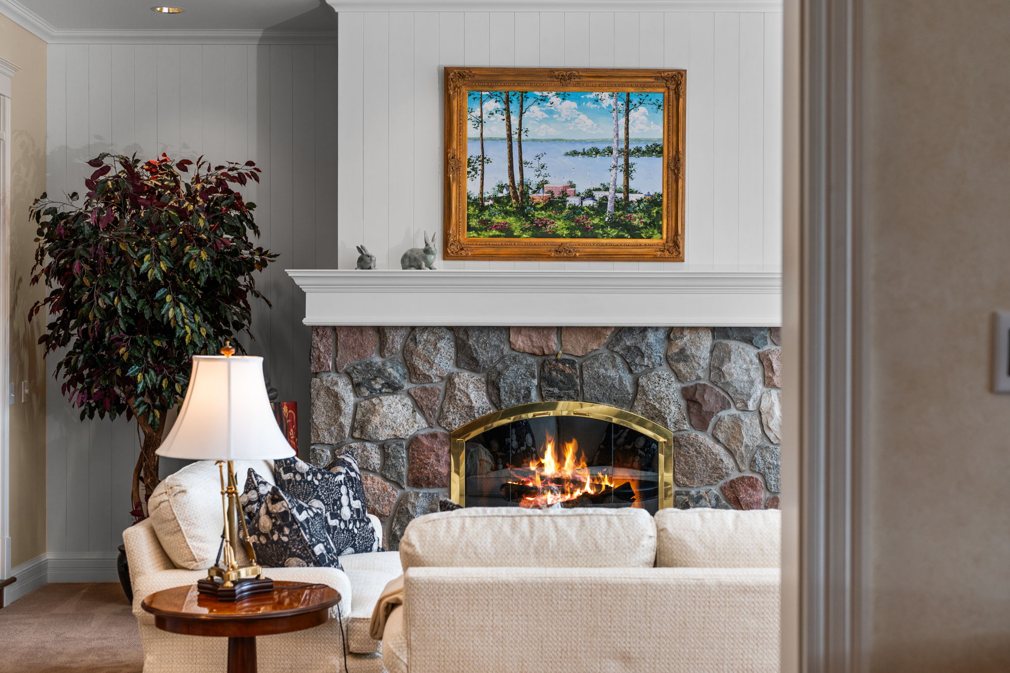 Luxury living room prepared for showing.