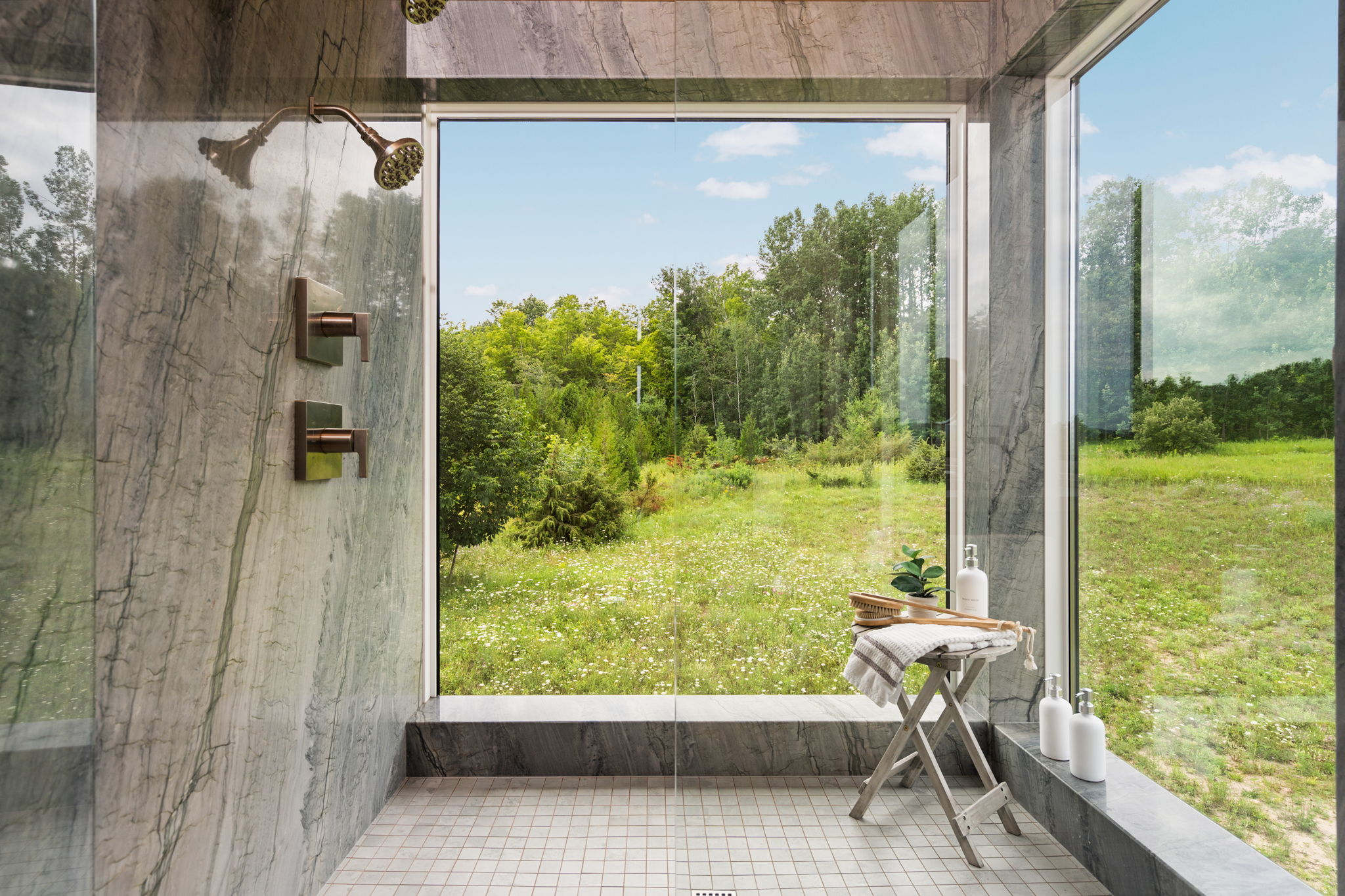 Unique architectural luxury home with glass walled shower