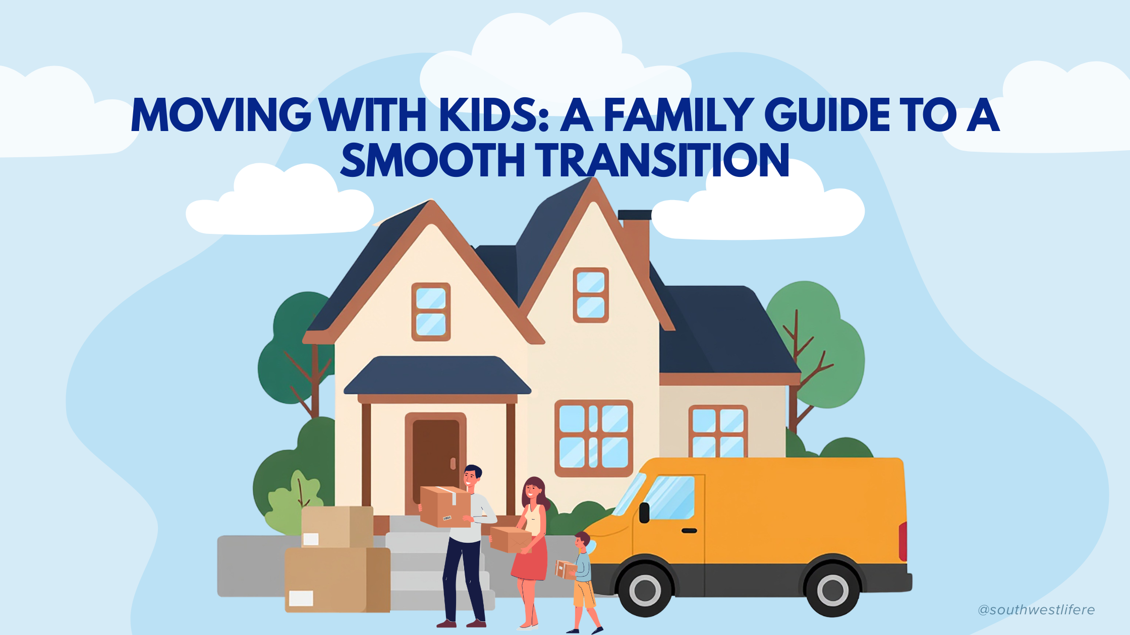 Happy family standing in front of their new house in Albuquerque New Mexico.