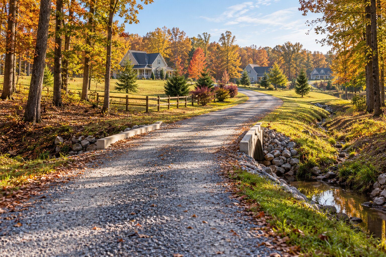 Private road leading to a Southern Maryland home