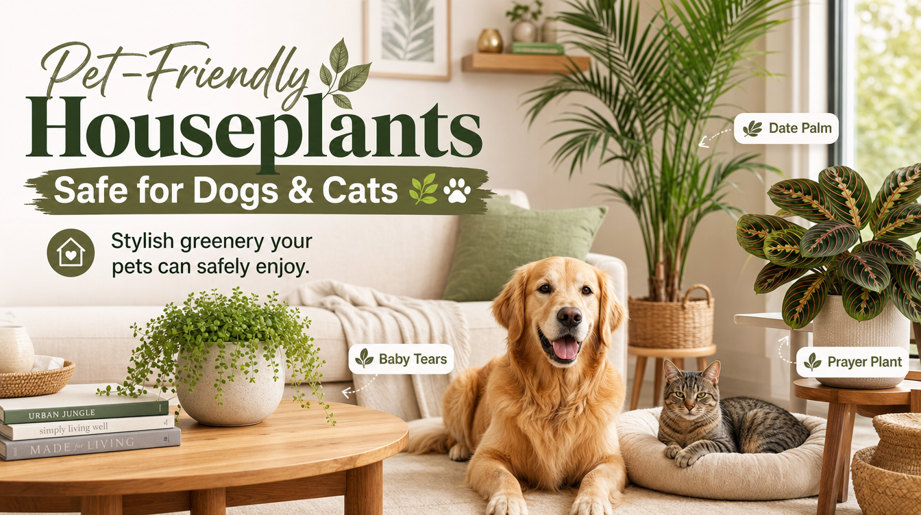 Pet-Friendly Houseplants That Are Safe for Dogs and Cats 🌿🐾 header image.