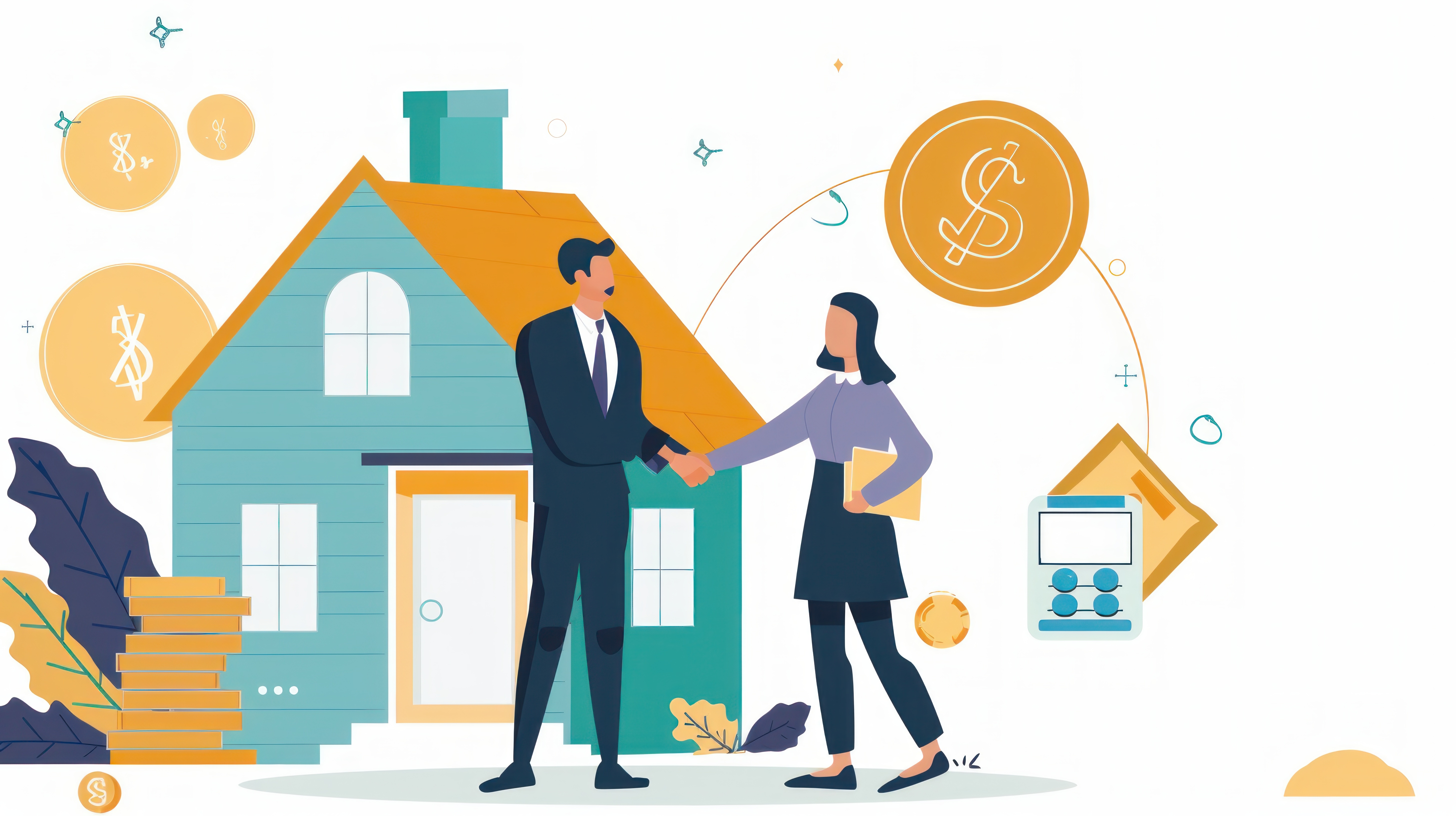 teal house in background man shaking womens hand