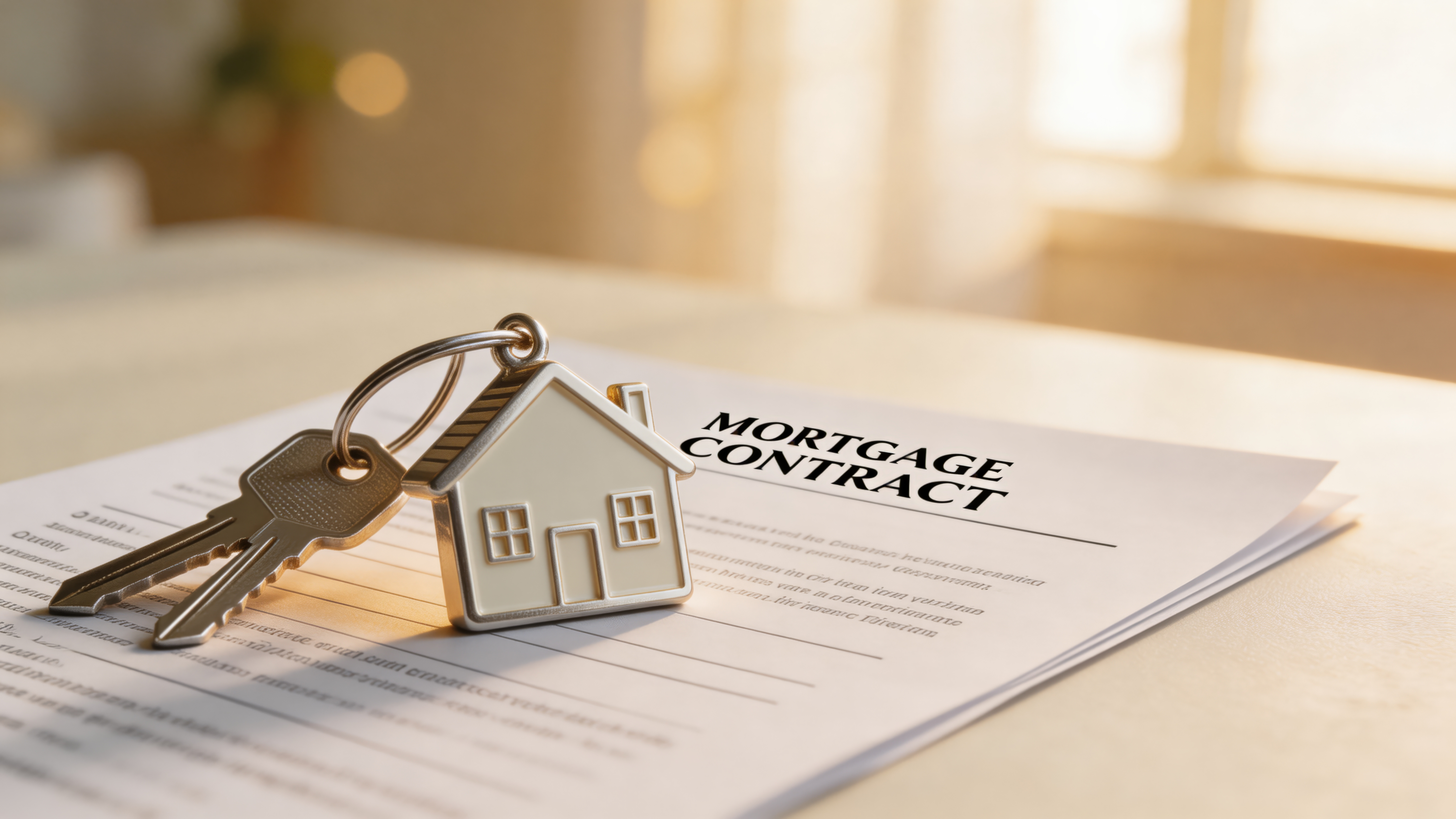 photo of keys and small house and mortgage contract 