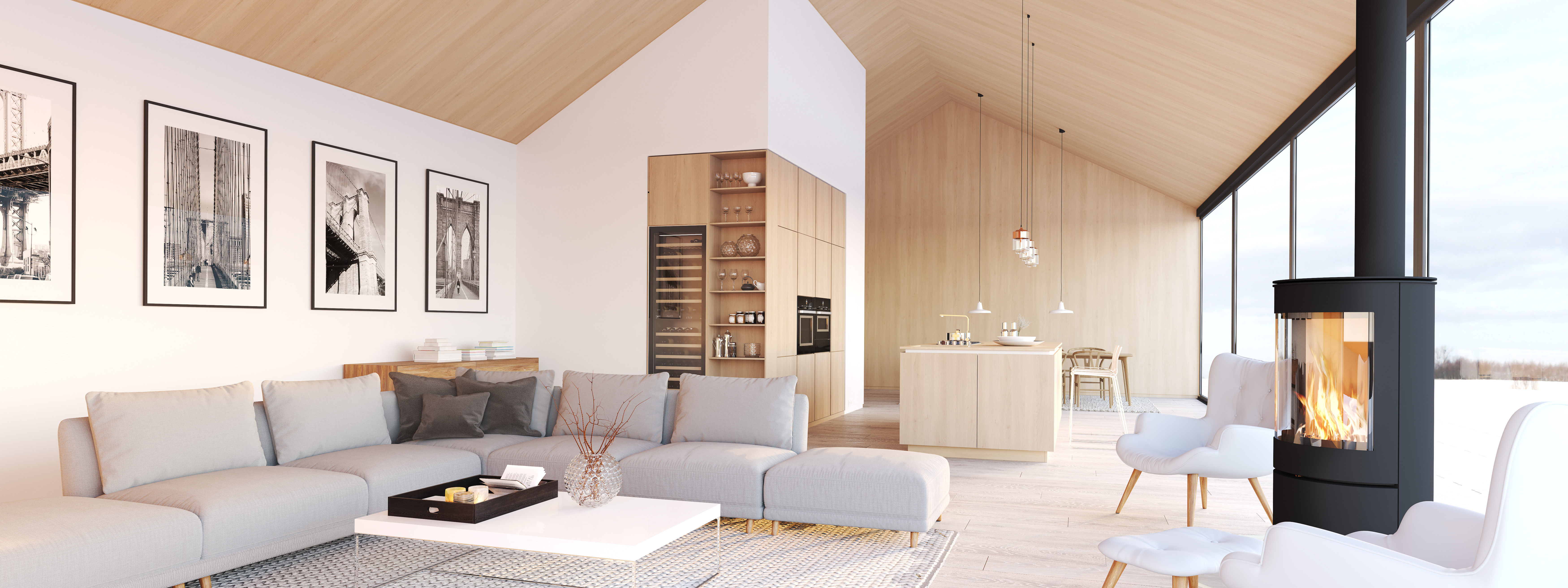 luxury living room, white walls, grey couch
