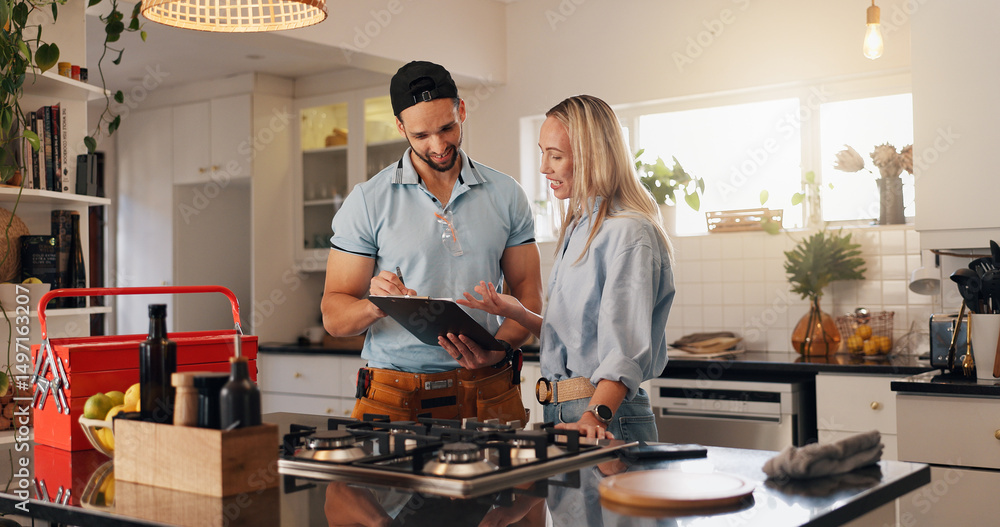 male home inspector with a female homeowner