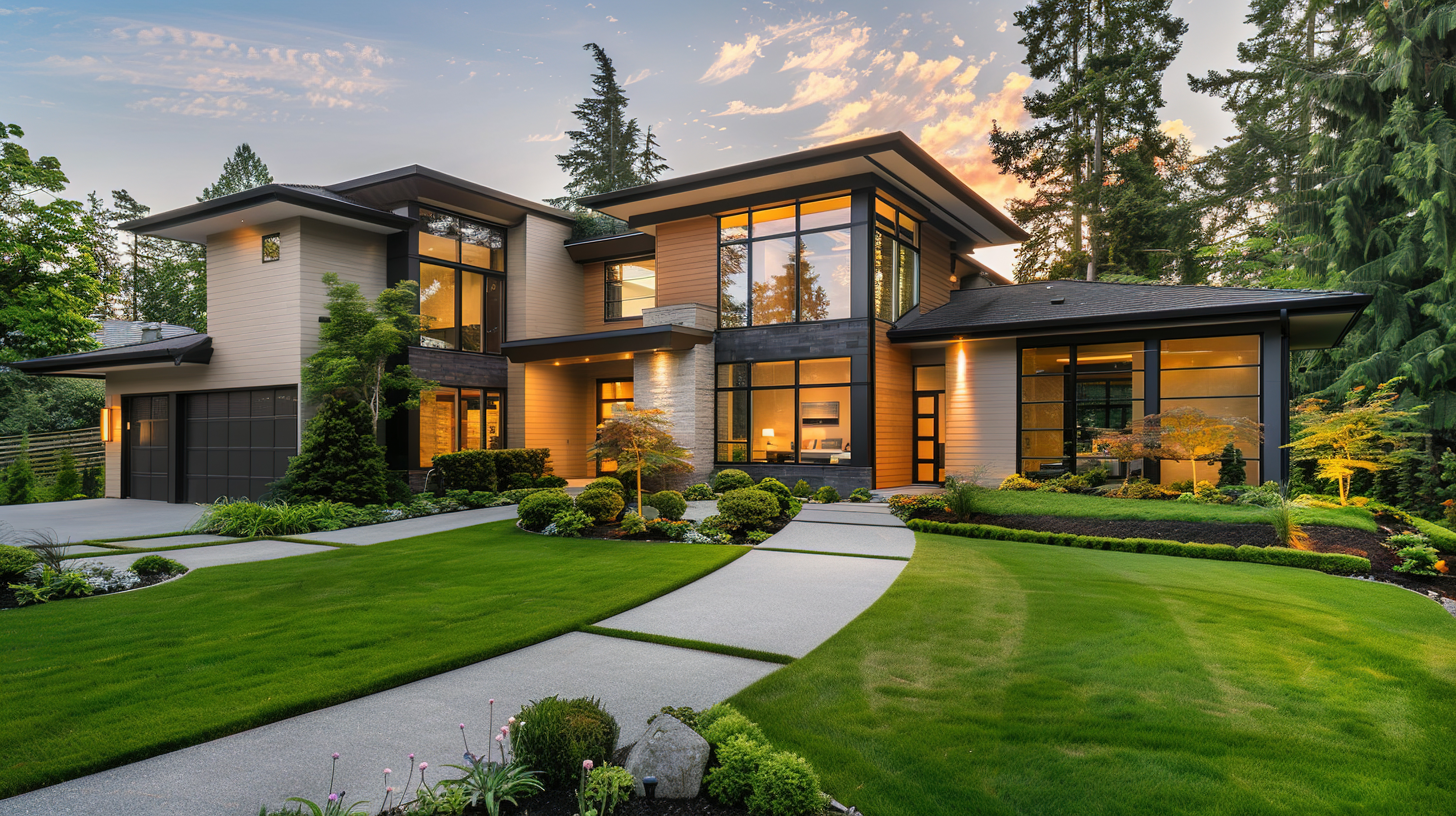 luxury home at sunset