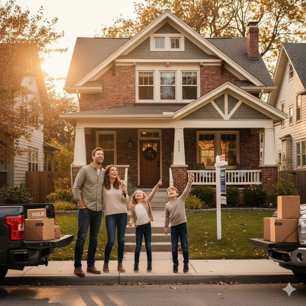 Image of family that just bought a home.