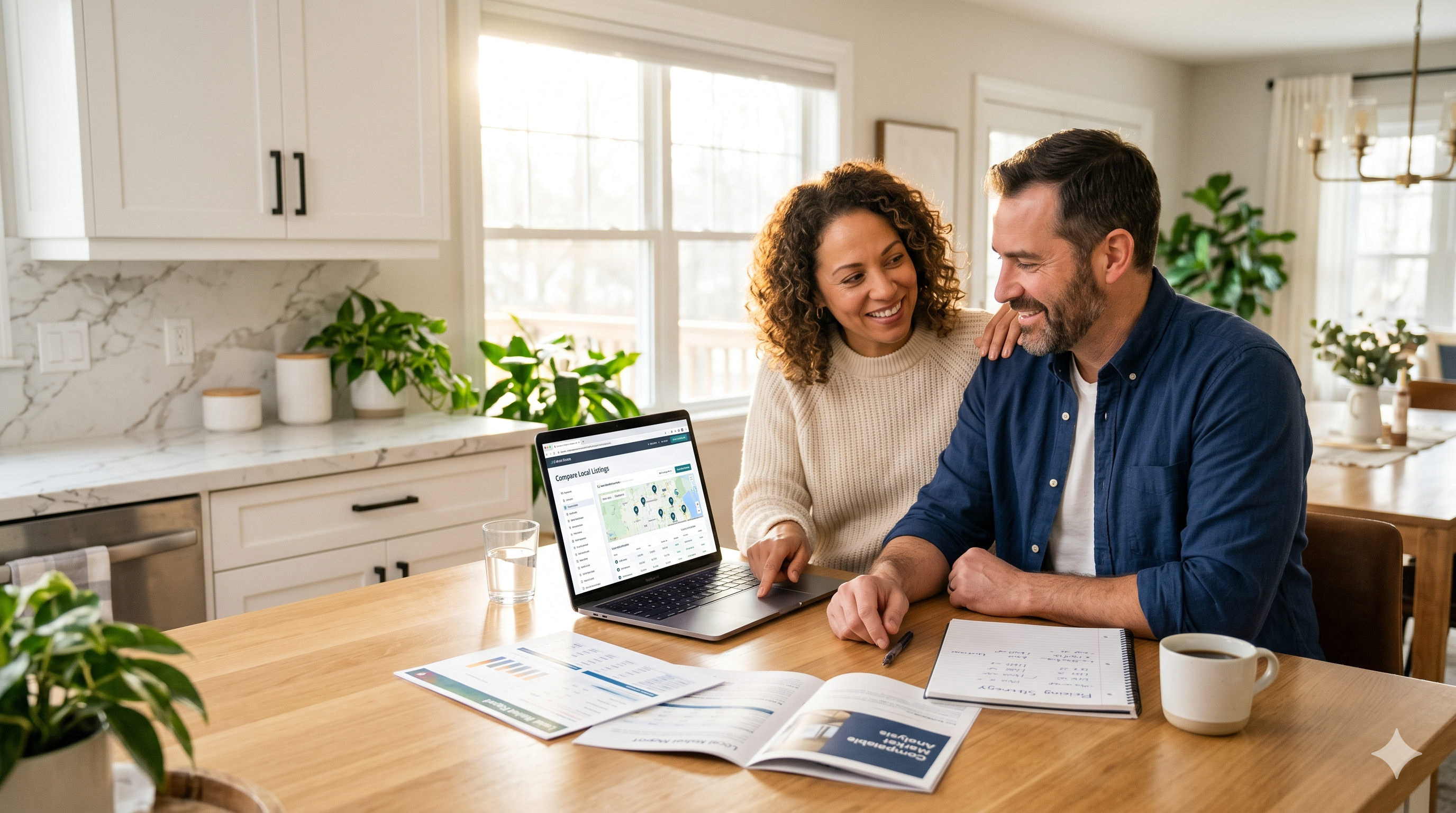 Homeowners reviewing home pricing and market data