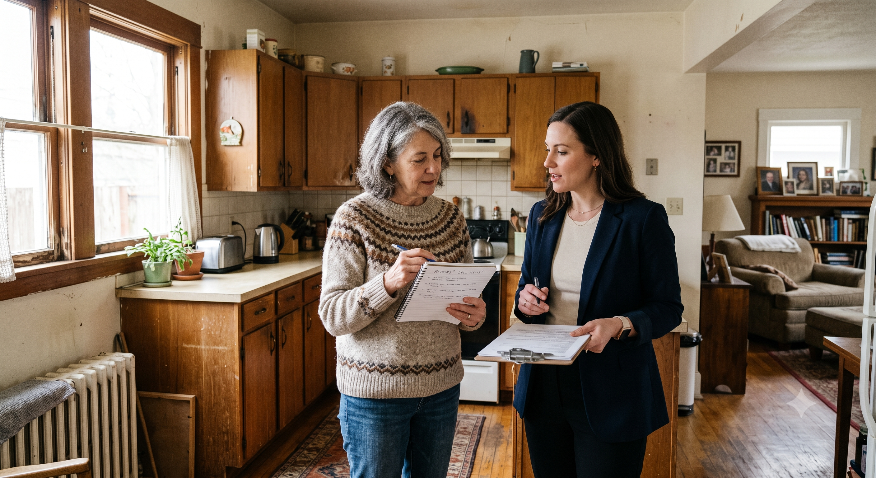 Family reviewing probate home repair options