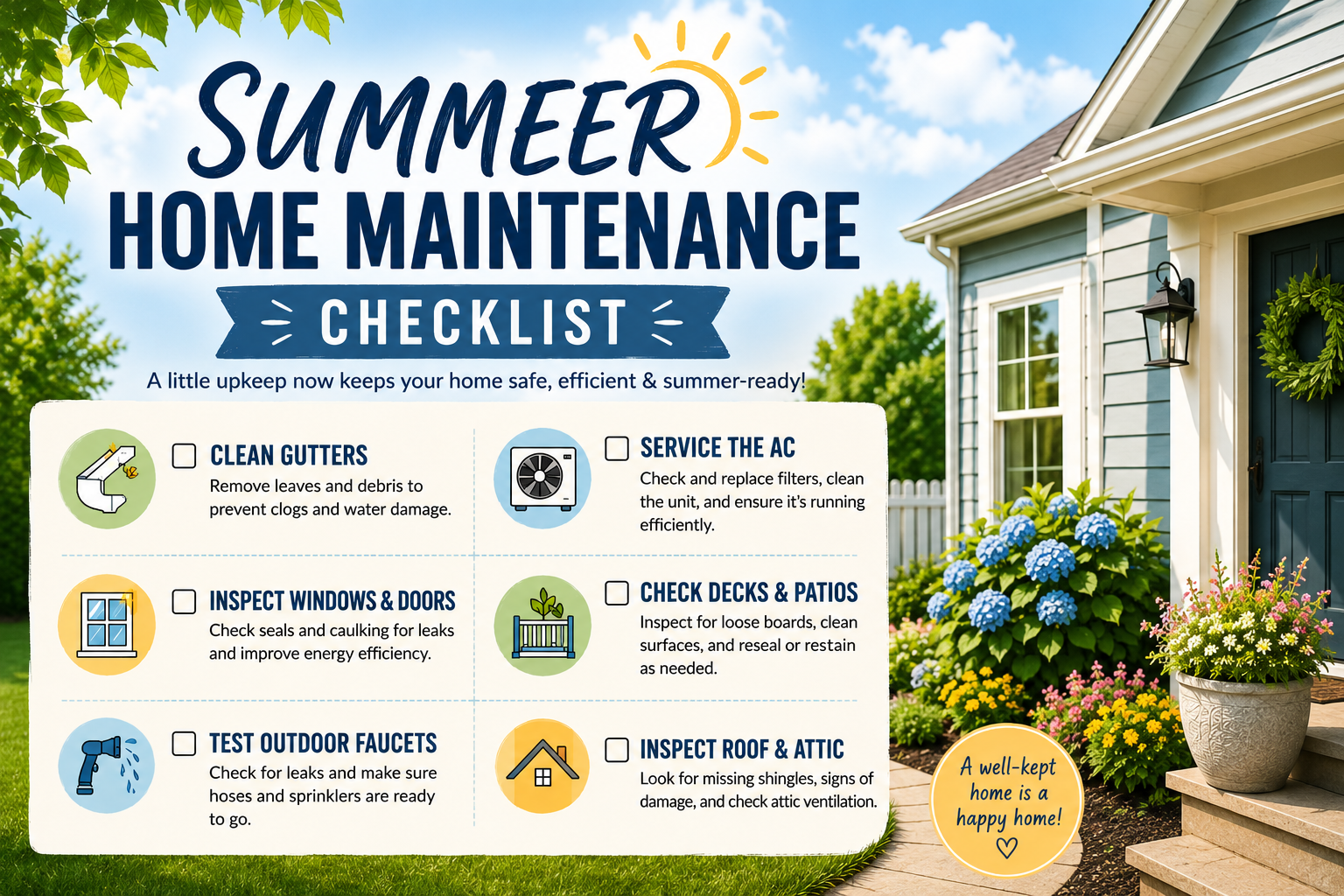 Summer Home Maintenance Checklist header image.