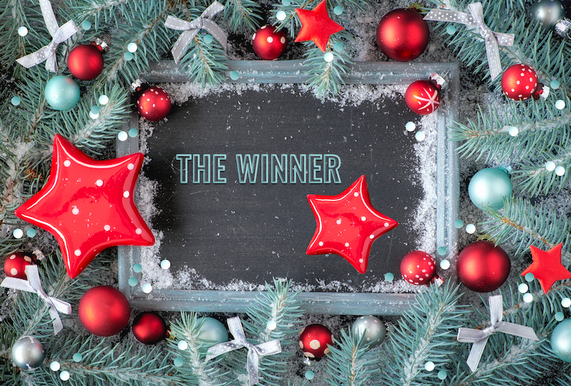 green red Christmas decorated rustic wood framed chalkboard with text 