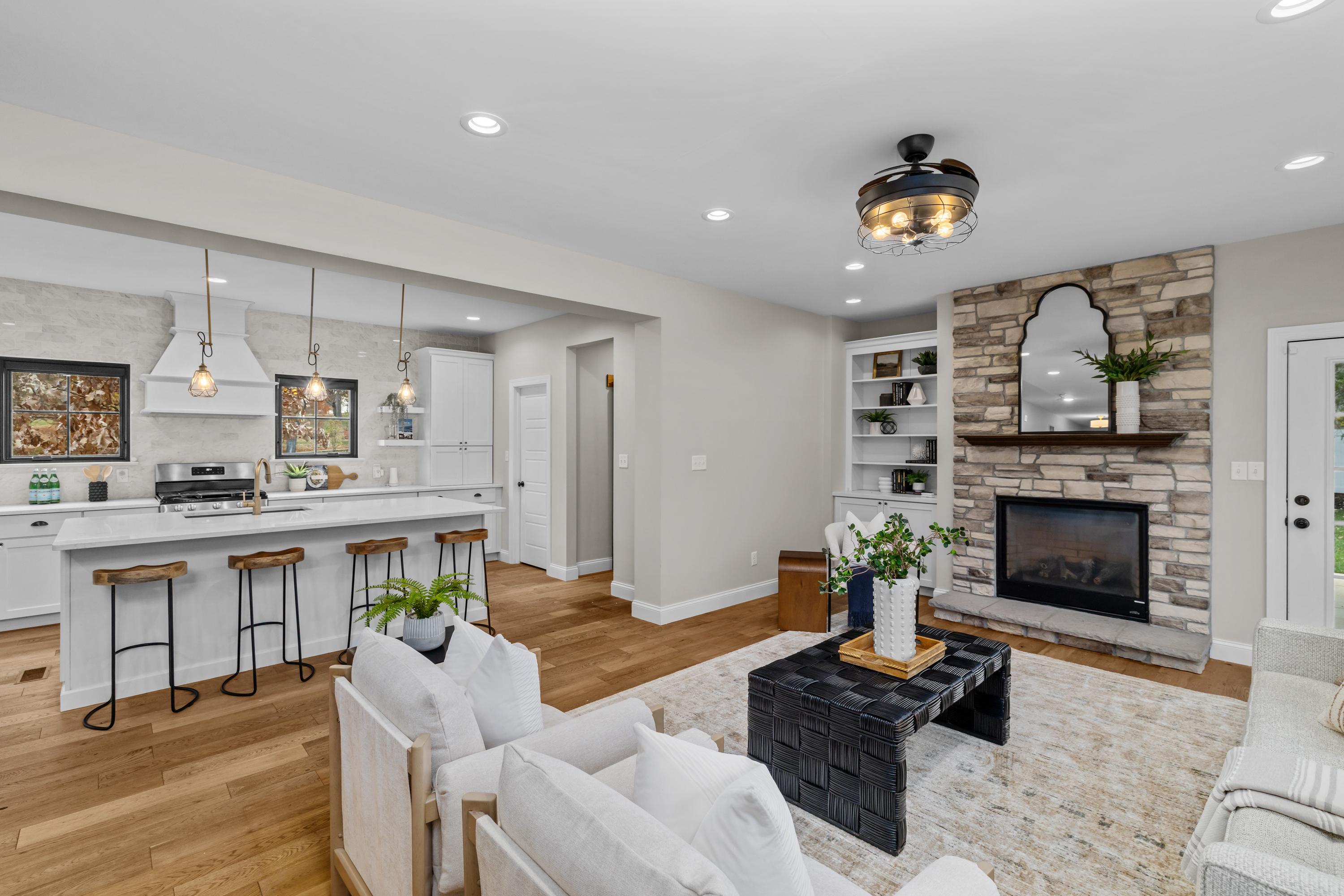 open concept home with kitchen and family room