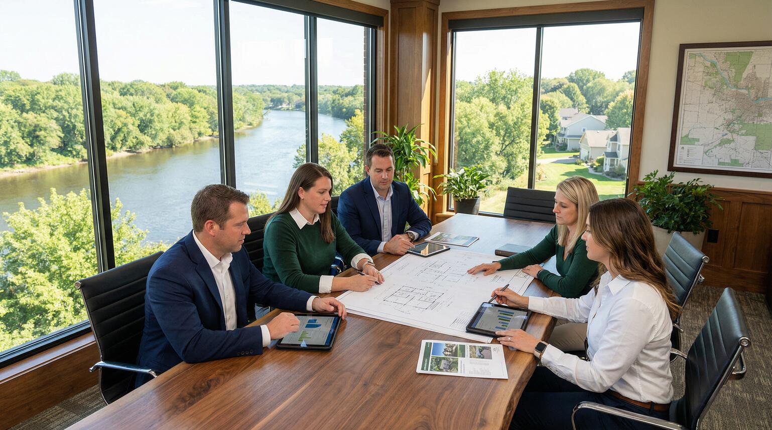 Dream Real Estate team collaborating in McHenry office - Best Real Estate Brokerage McHenry IL - Shawn Strach and Sue Miller team