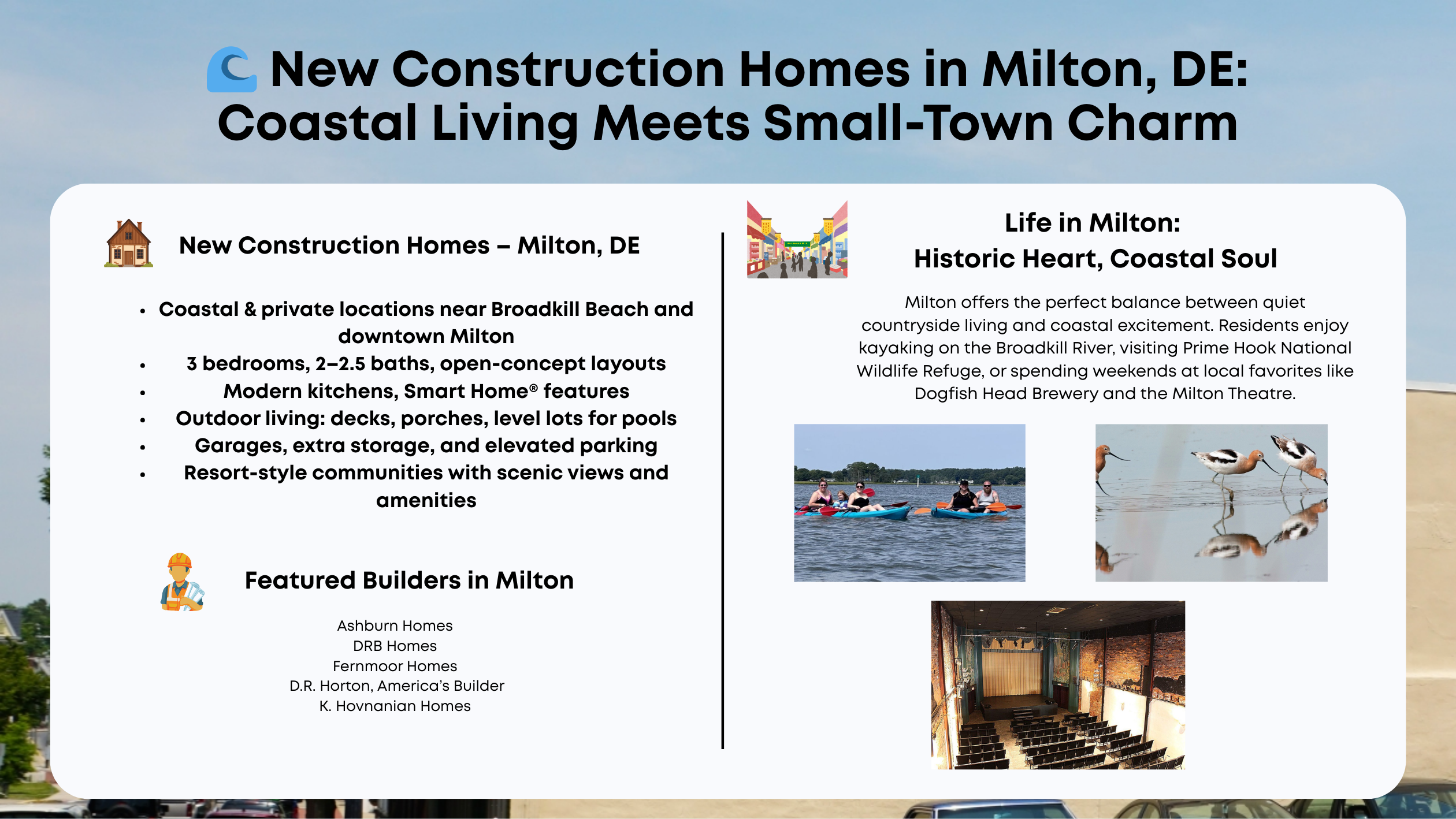 🌊 New Construction Homes in Milton, Delaware: Coastal Living Meets Small-Town Charm header image.