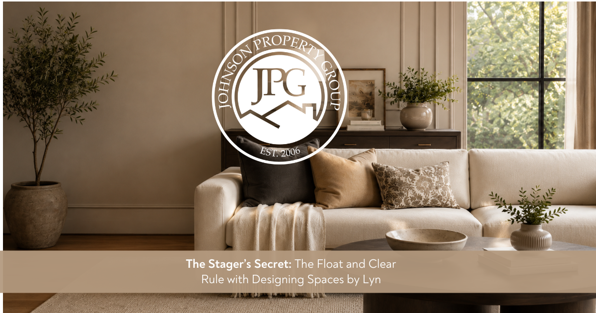 Cream linen couch in luxurious room with throw pillows and coffee table. 