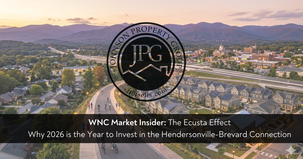 Bicycle trail and new residential development along the Ecusta Trail in Hendersonville NC, showing 2026 urban expansion and mountain views.