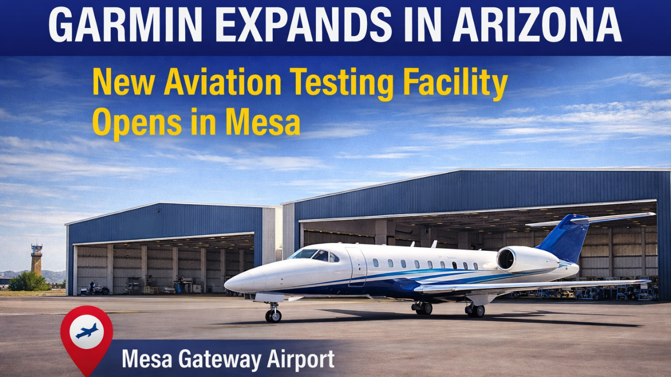 Garmin expands aviation testing in Arizona with new Mesa facility header image.