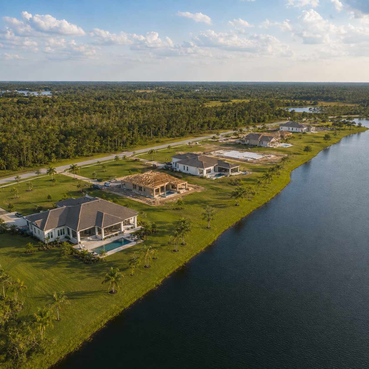 New Construction Homes on waterfront lots in sunny Florida