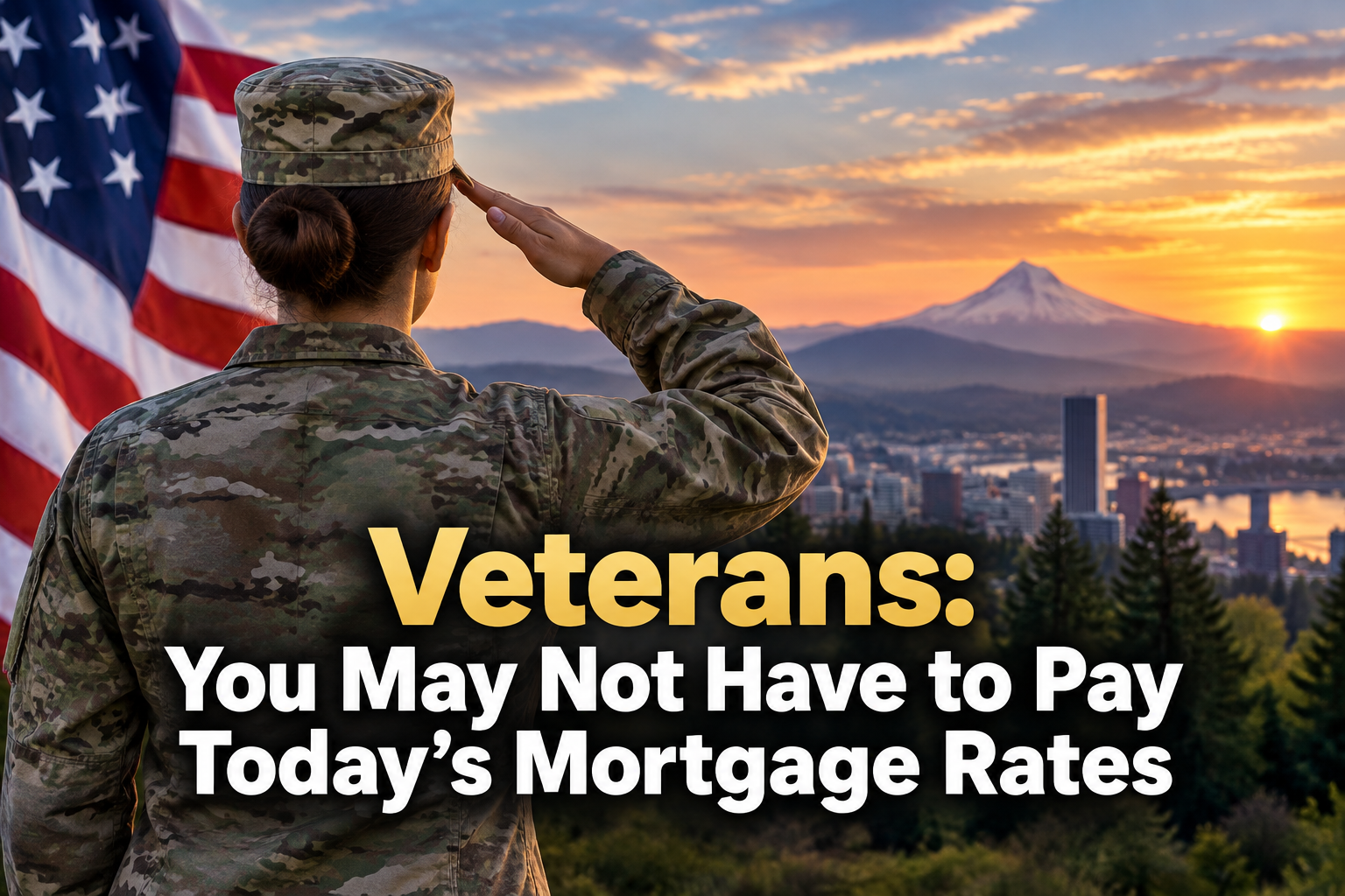 A woman in a military uniform looks over portland and salutes