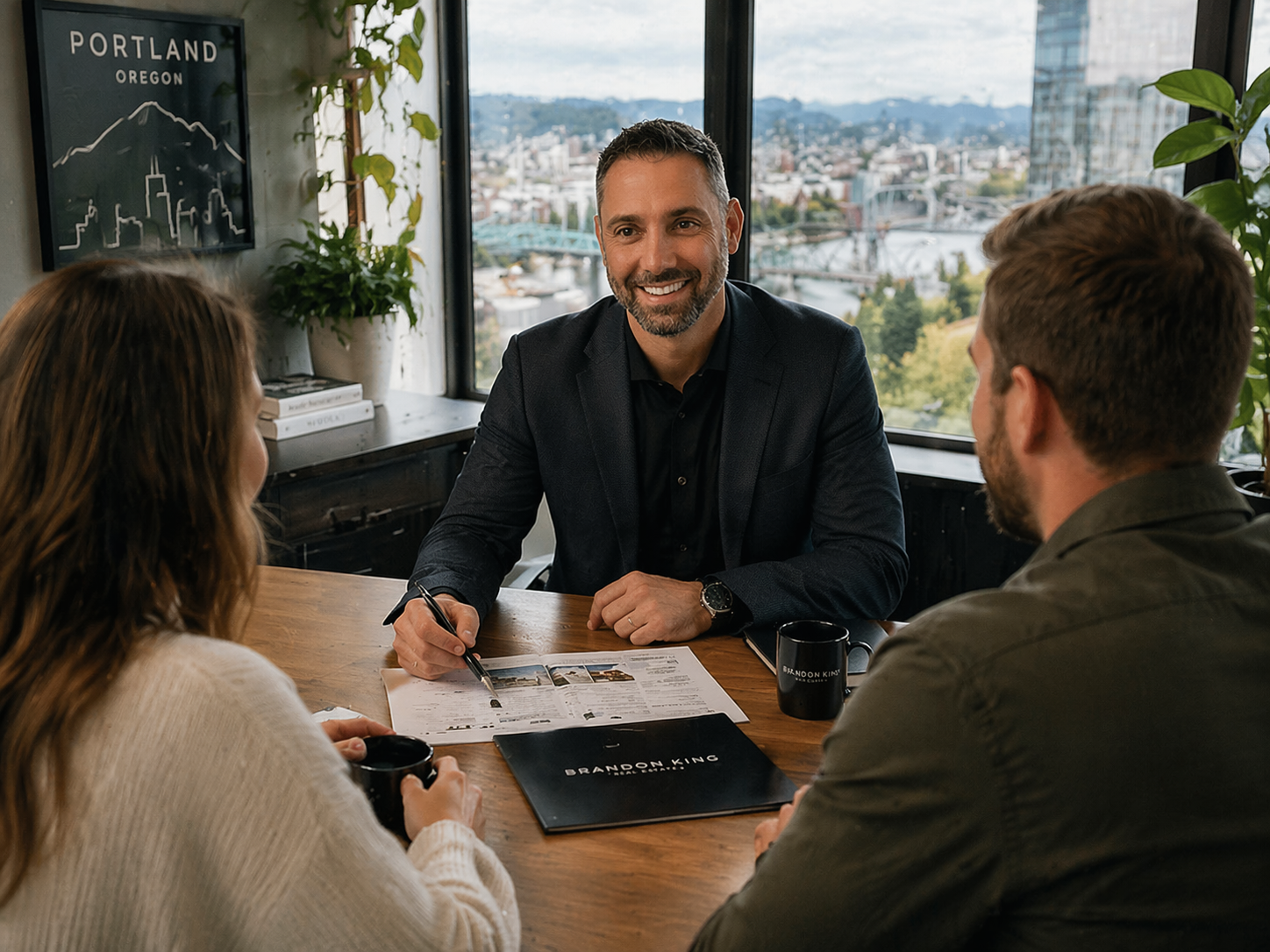 Brandon King meeting with home buyers during a buyer consultation in Portland, Oregon