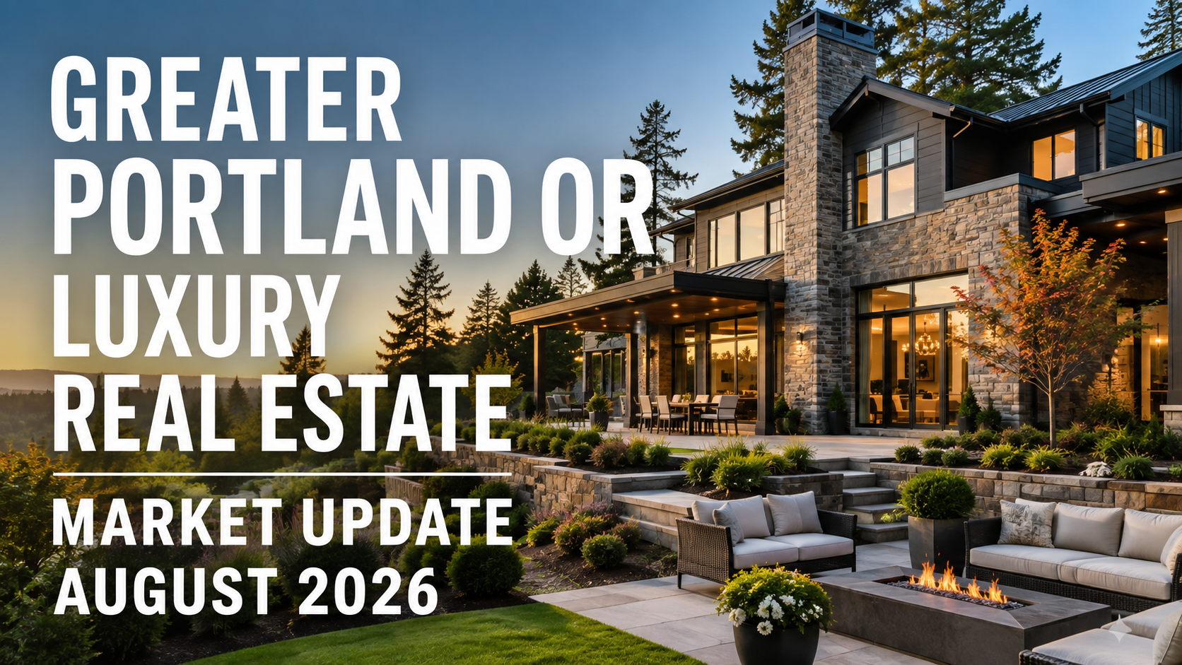 Greater Portland OR luxury real estate market update cover image for August 2026 with a summer local landscape