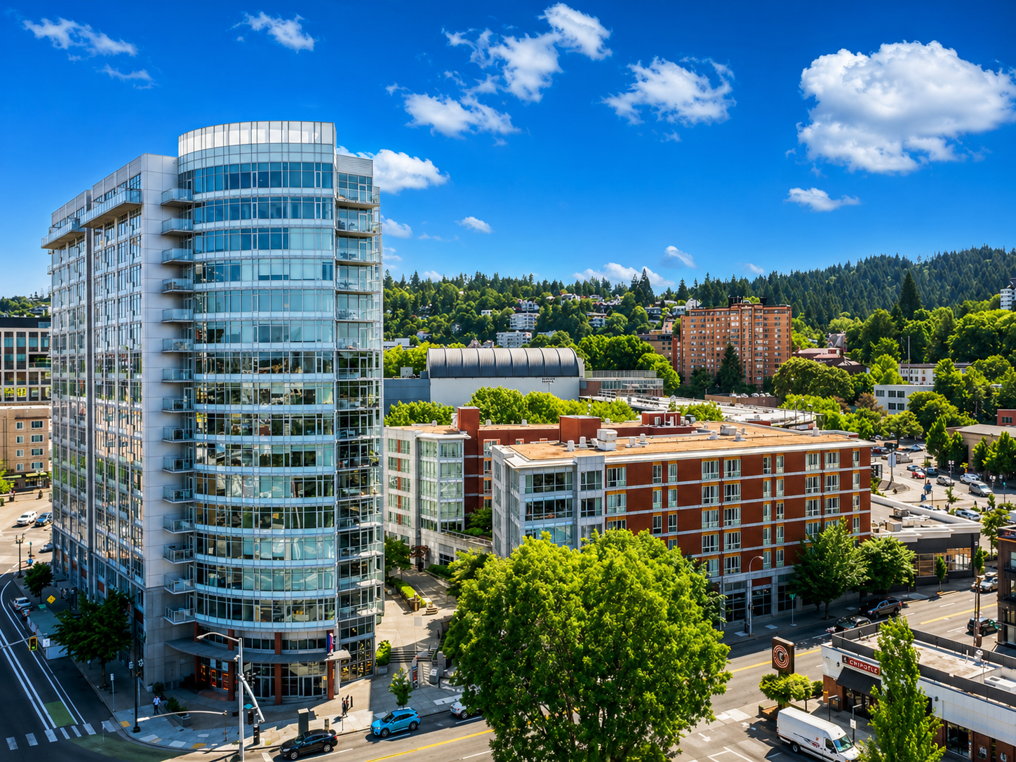 14th-floor Civic Condominium loft for sale at 1926 W Burnside St #1406 in Portland Oregon with west-facing city and Providence Park views