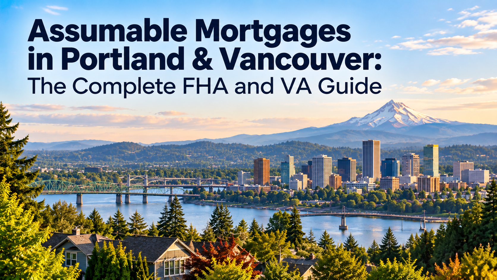 Portland skyline and Mount Hood with the title “Assumable Mortgages in Portland & Vancouver: The Complete FHA and VA Guide”