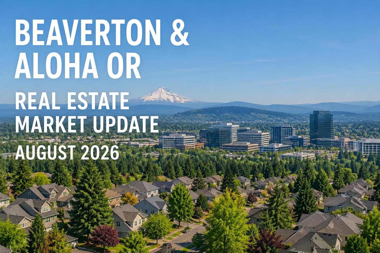 Beaverton & Aloha OR real estate market update cover image for August 2026 with a summer local landscape