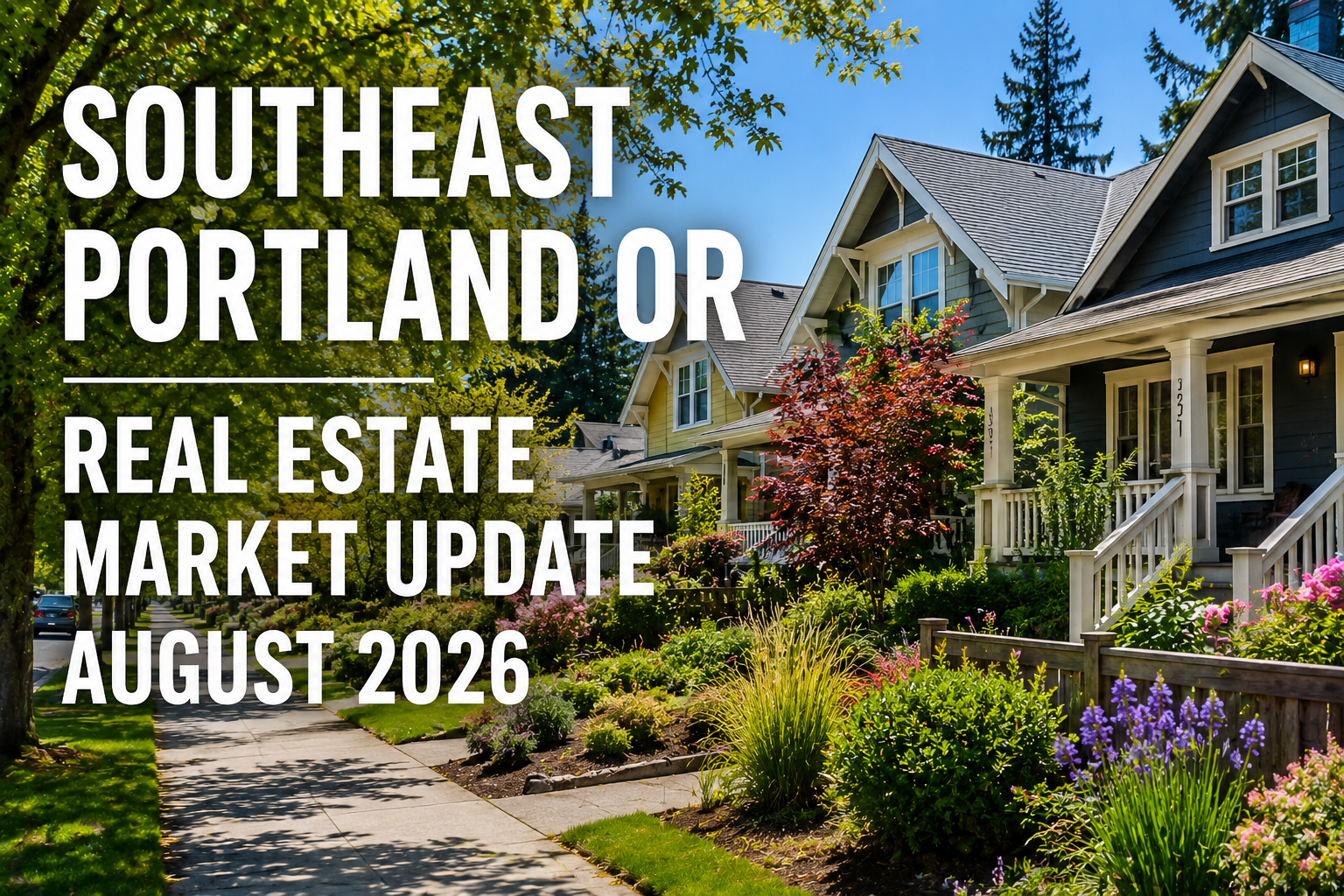 Southeast Portland OR real estate market update cover image for August 2026 with a summer local landscape