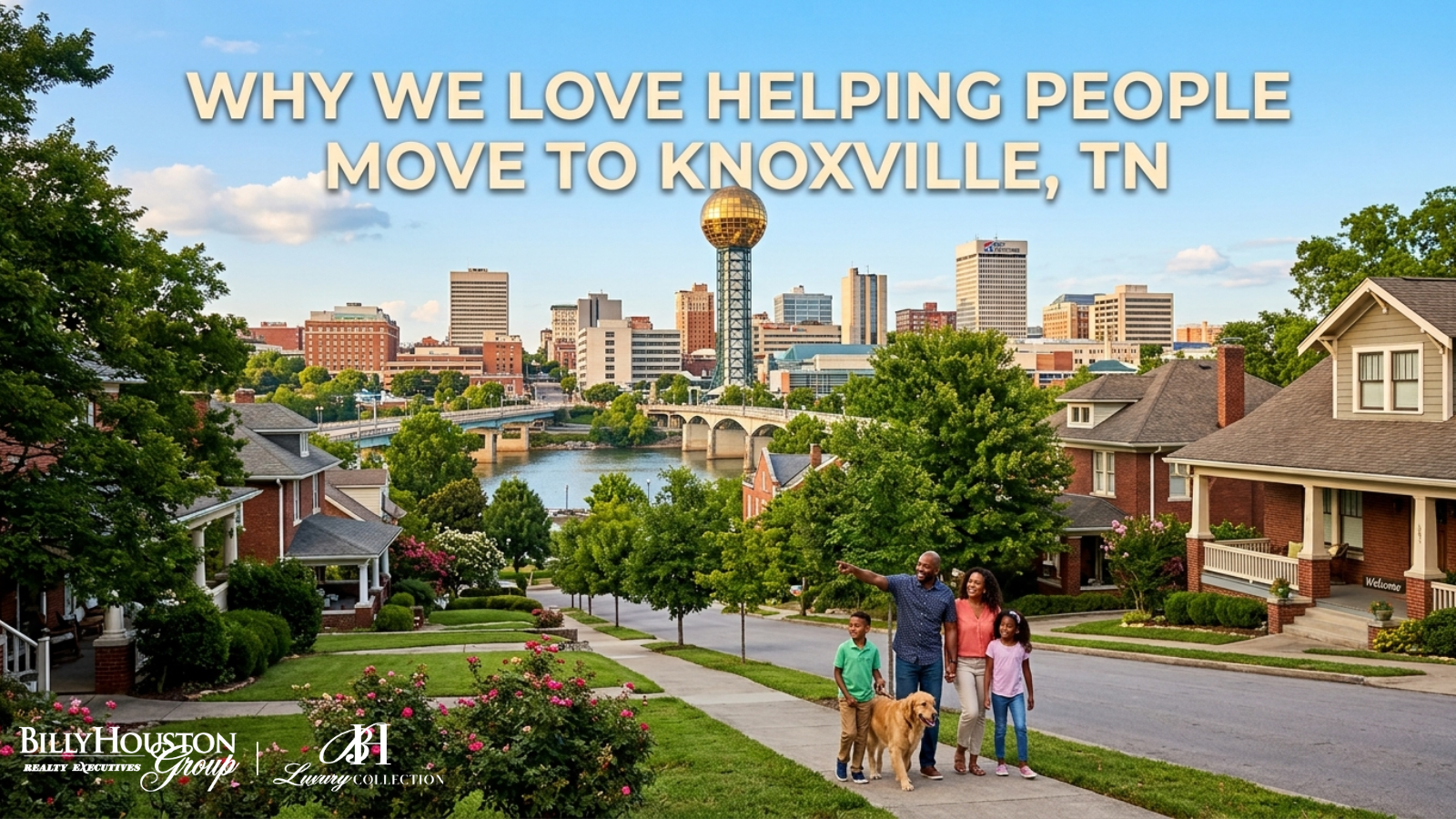 Family exploring a Knoxville Tennessee neighborhood while relocating to a new home