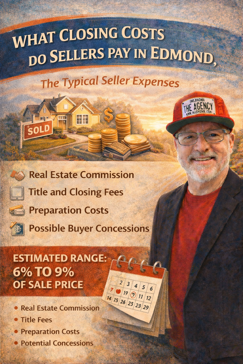 Infographic explaining closing costs for home sellers in Edmond Oklahoma featuring listing expert Ryan Hukill