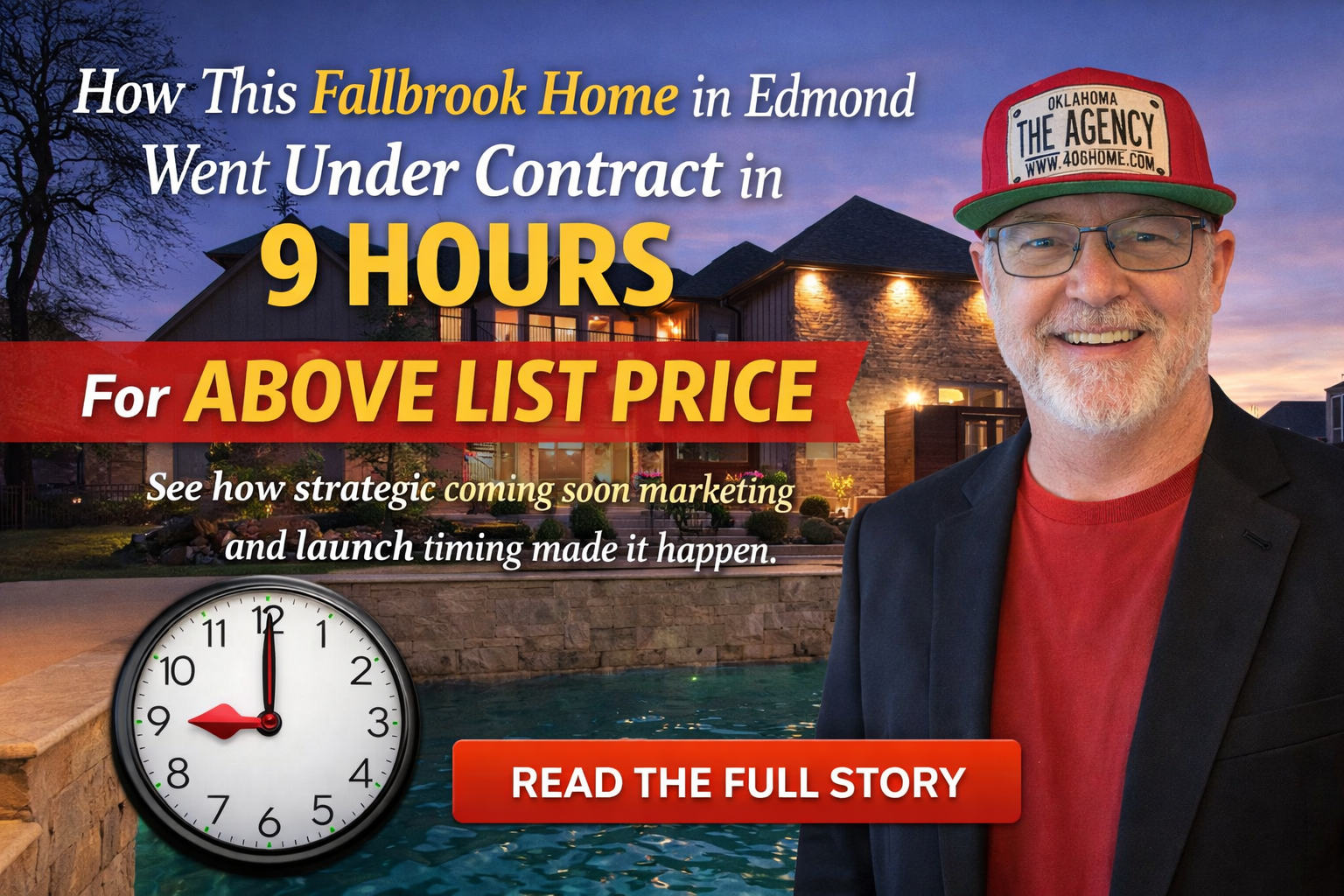 Ryan Hukill standing in front of a Fallbrook home in Edmond that went under contract in 9 hours for above list price