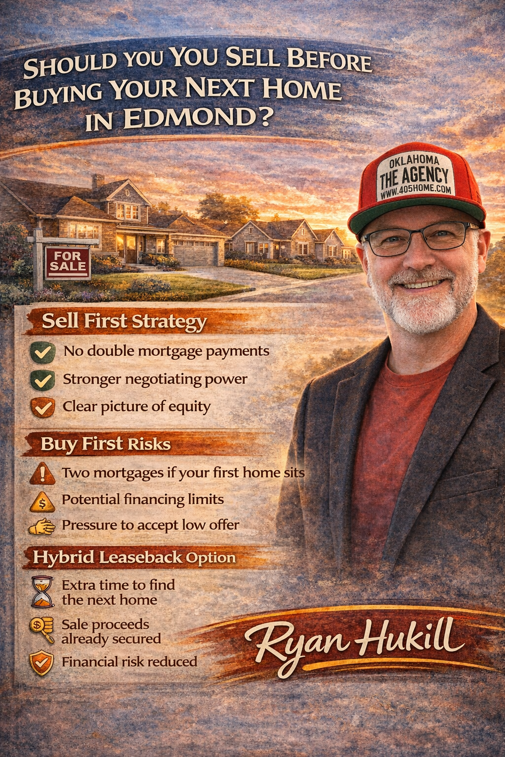 Edmond Oklahoma real estate agent Ryan Hukill explaining whether homeowners should sell their house before buying another home in Edmond