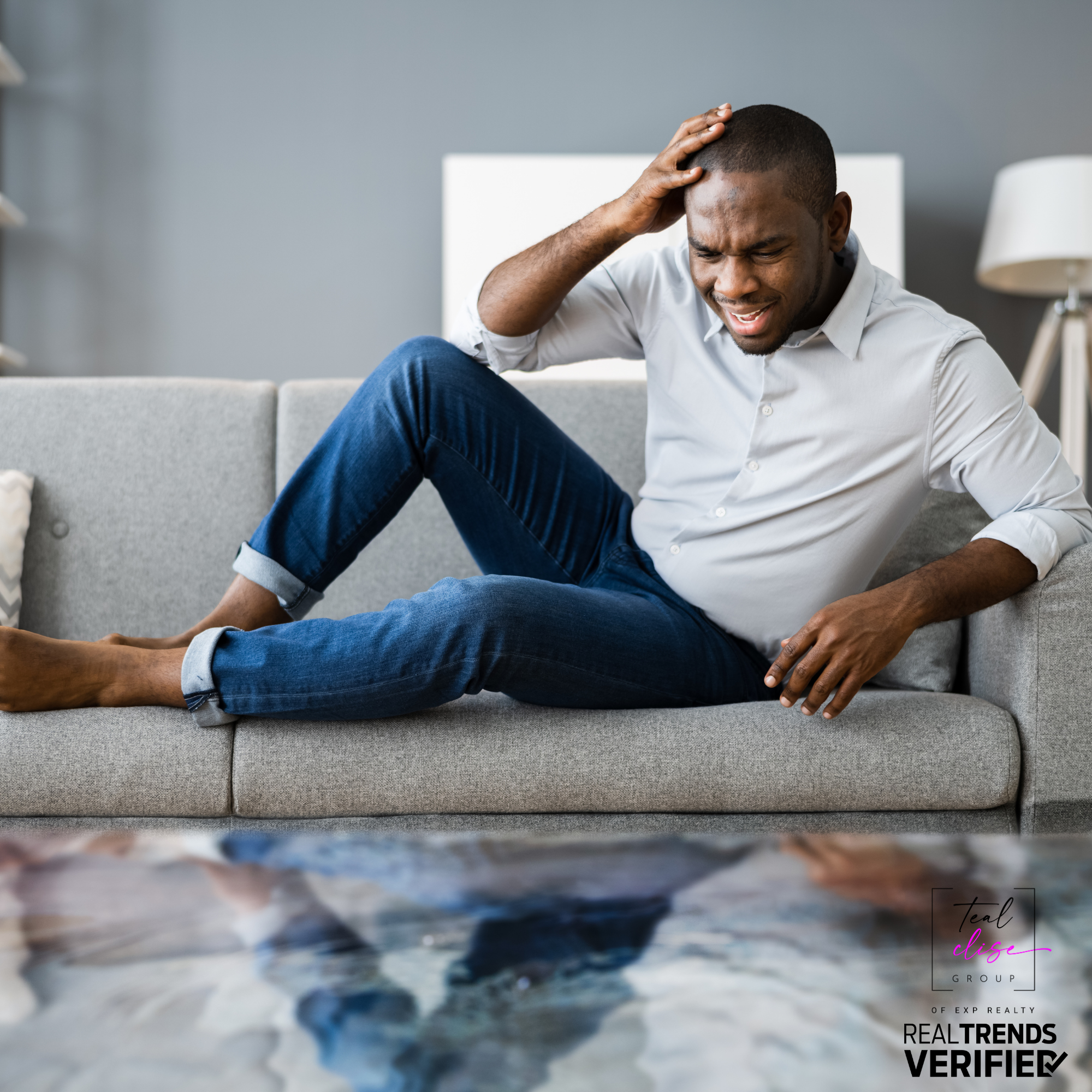 strated homeowner reacting to unexpected indoor flooding, highlighting the importance of understanding flood zones in Maryland.