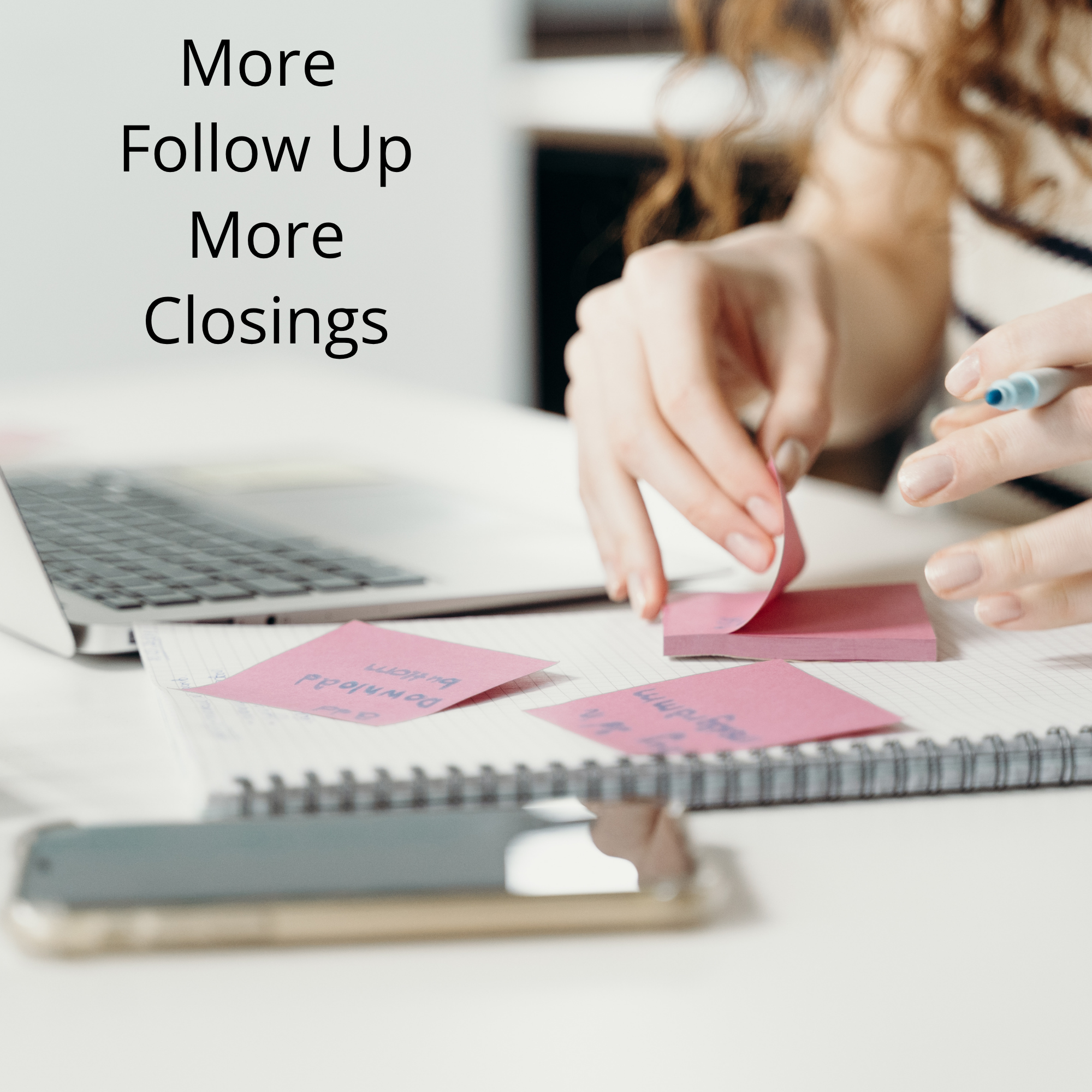 Real estate agent focused on CRM follow-up system with laptop and handwritten notes