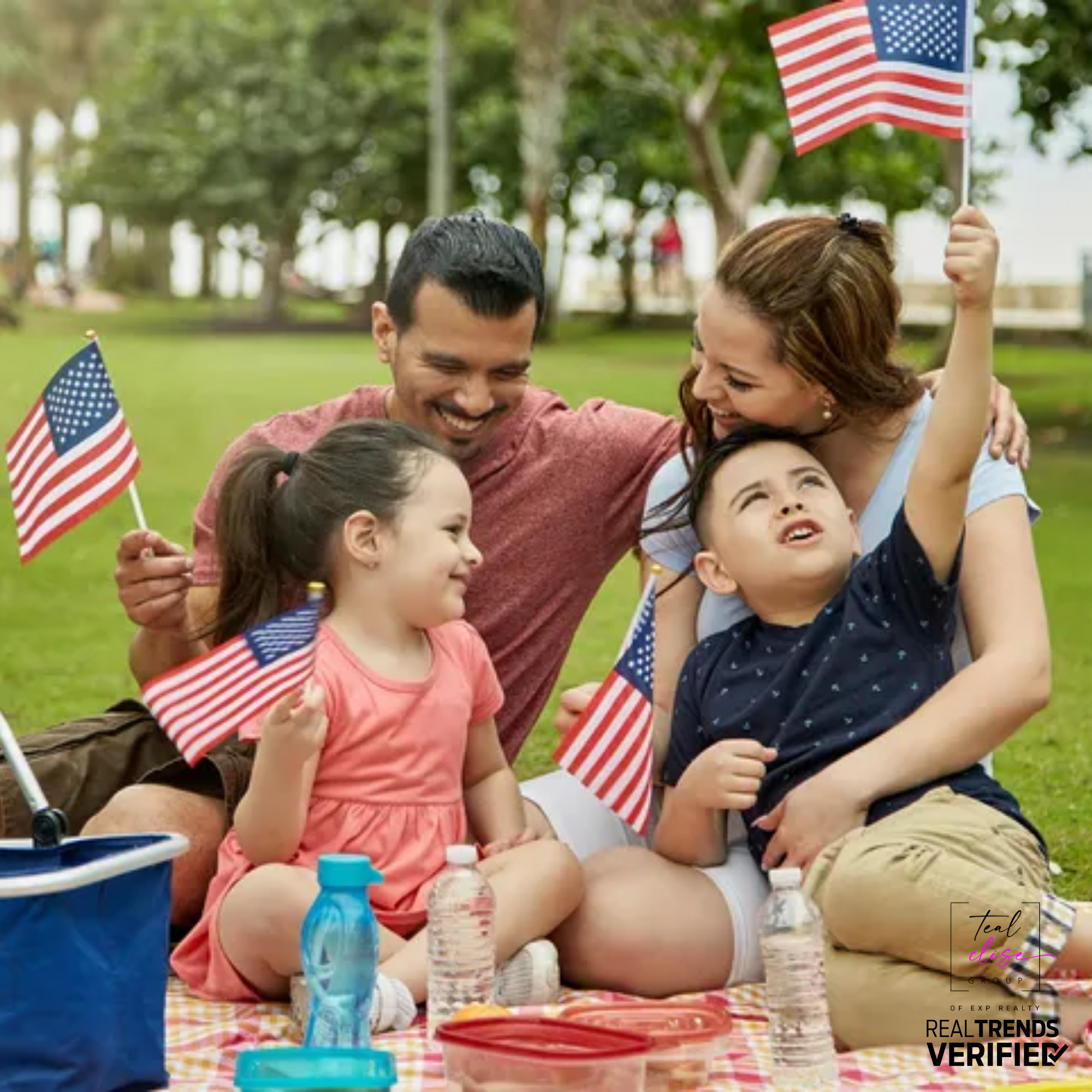 Happy family celebrating Labor Day in a Maryland park with food, games, and community activities, highlighting neighborhood lifestyle and local events when choosing where to buy a home.