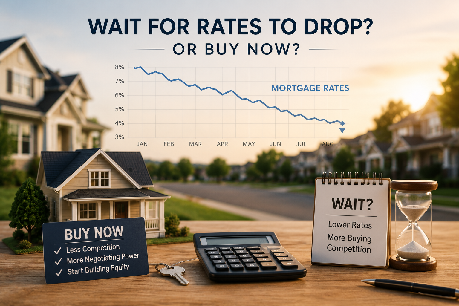 Buyer comparing whether to wait for lower mortgage rates or purchase a home now in Modesto & The Central Valley.
