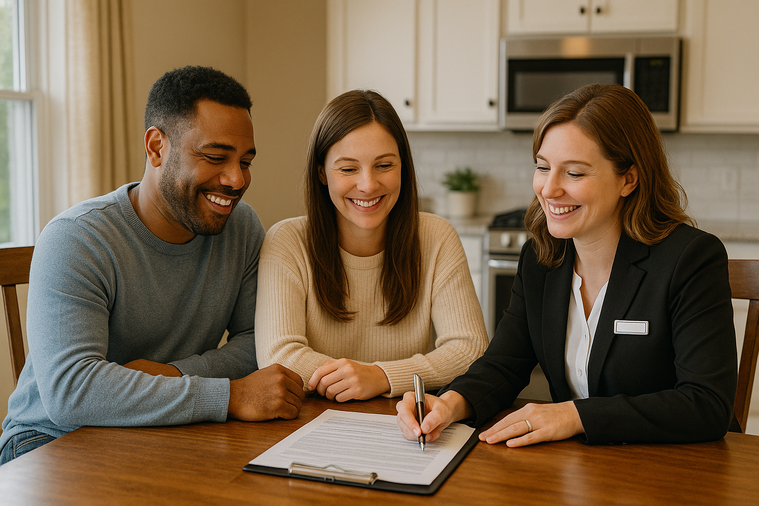 A Xenia, Ohio Realtor handing a set of house keys to a smiling homebuyer, illustrating the supportive role an agent plays in the buying process