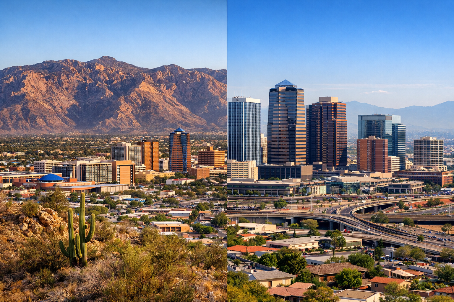 A comparison view representing Tucson and Phoenix cost of living for Arizona homebuyers.