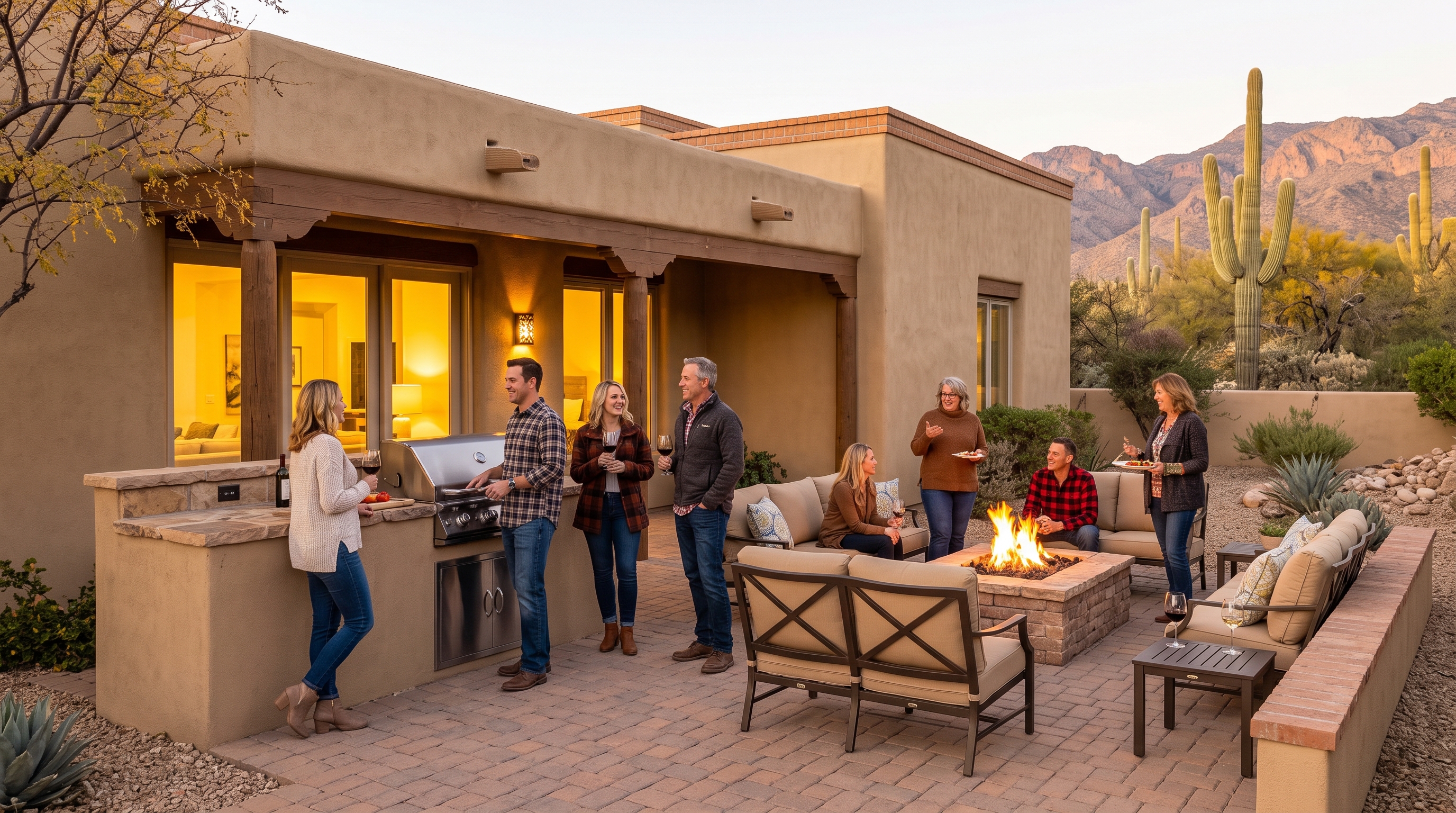 Tucson Home Backyard In Golden Hour Sunset
