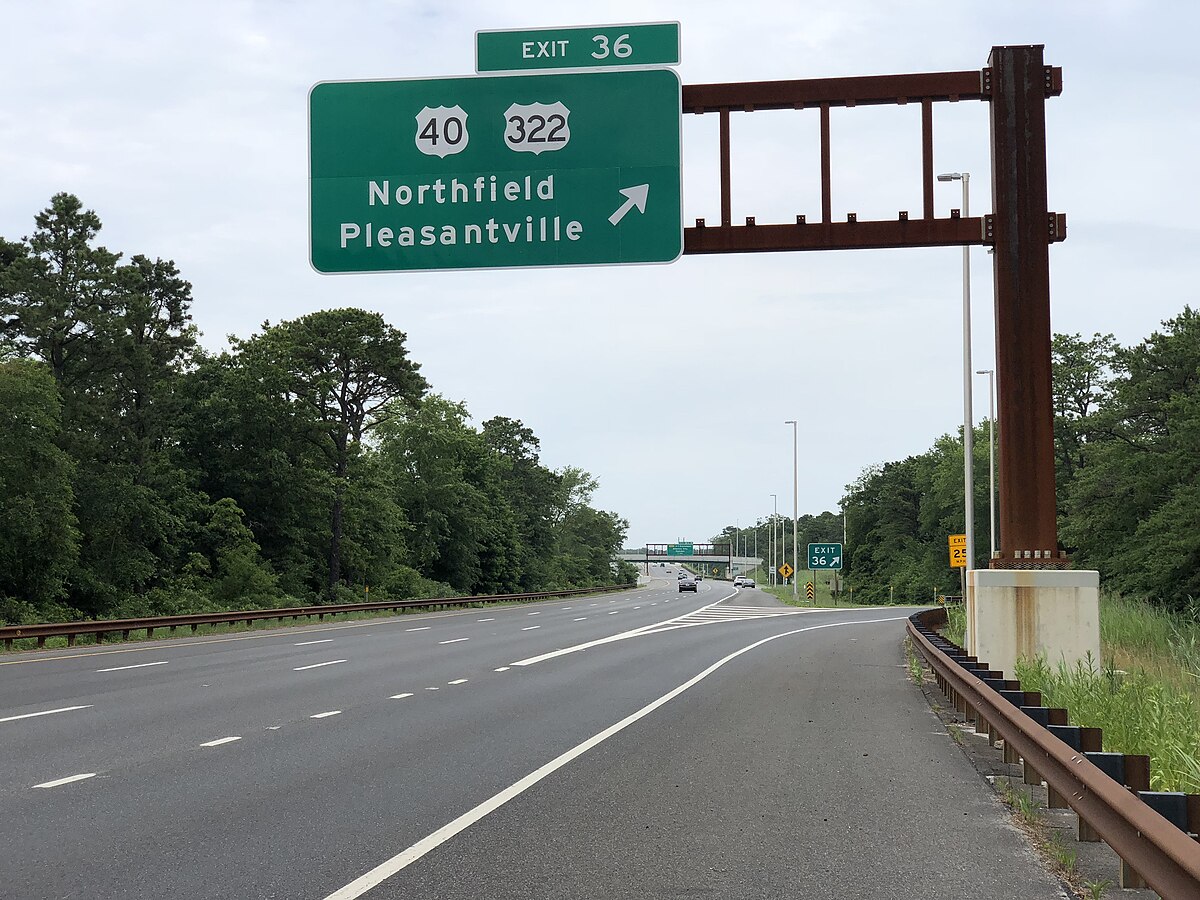 Garden State Parkway Exit 36 north, the main gateway to Northfield, NJ and nearby shore points.
