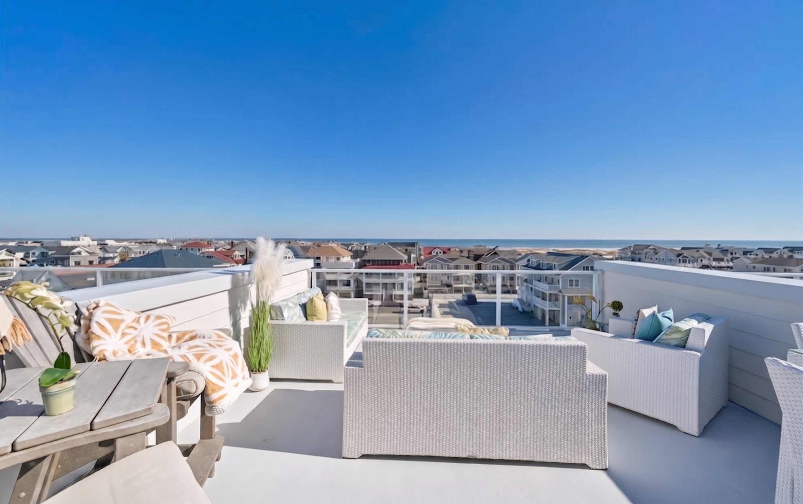 Outdoor rooftop deck furniture on a South Jersey Shore vacation home before off-season storage.