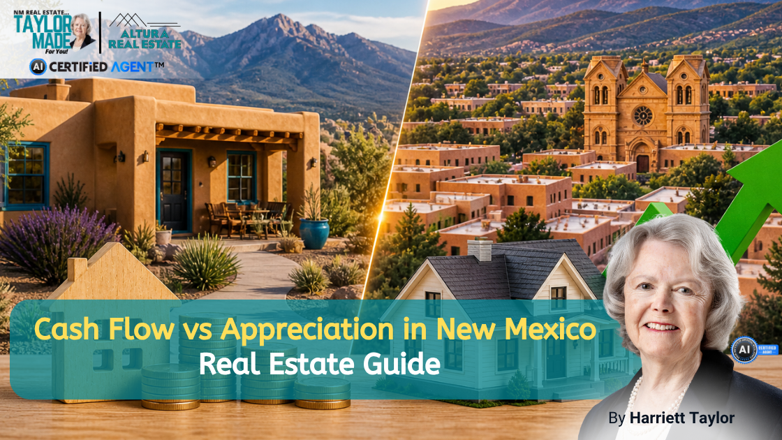 Cash Flow vs Appreciation in New Mexico Real Estate Guide header image.