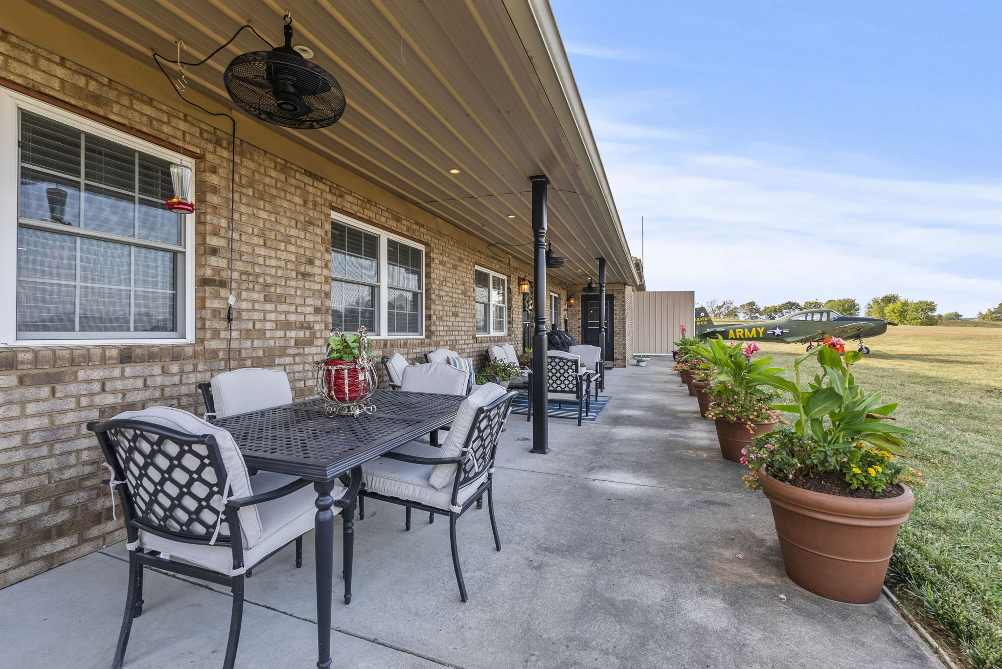 home front porch with airplane fiew