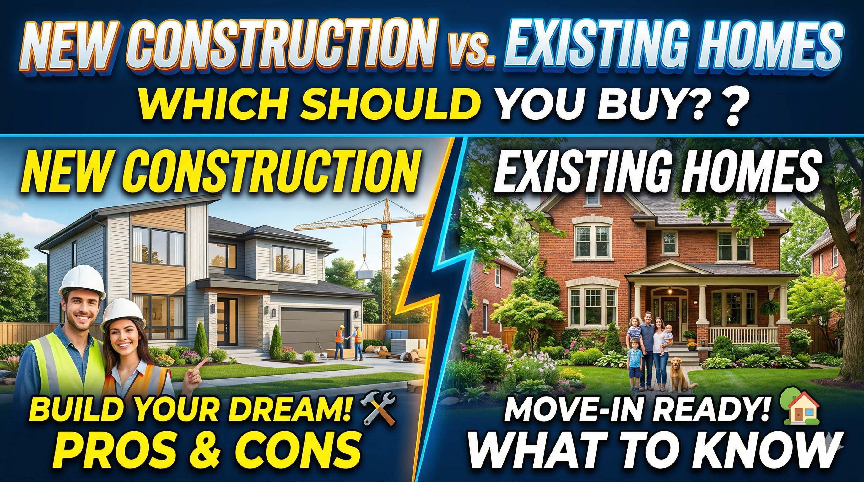 New Construction vs. Existing Homes: Which Should You Buy? header image.