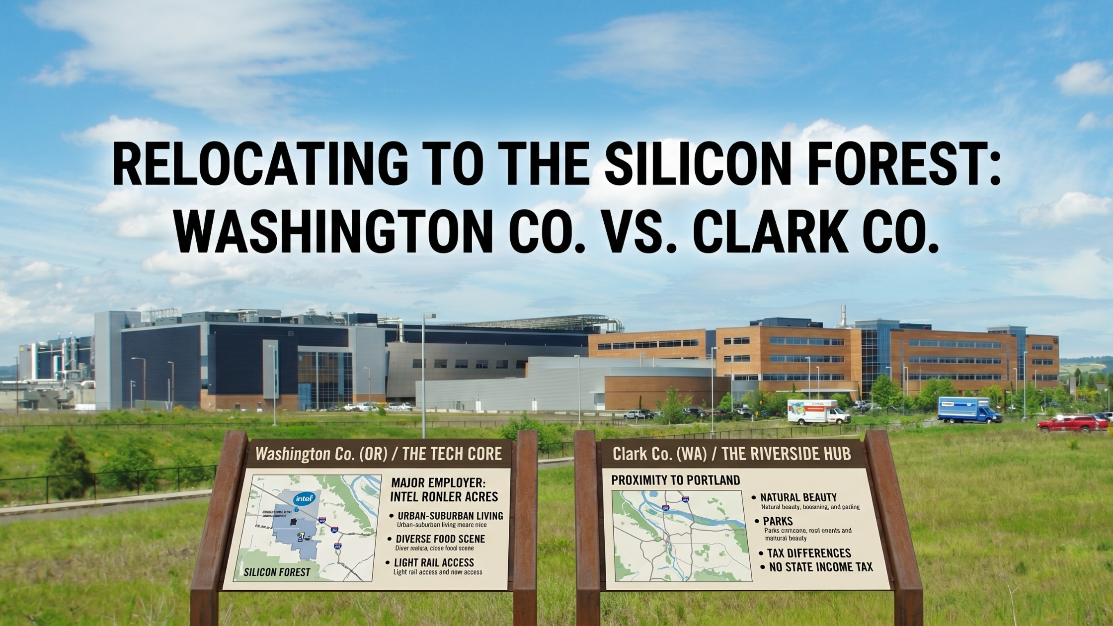 Relocating to the Silicon Forest: Washington Co. vs. Clark Co. header image.